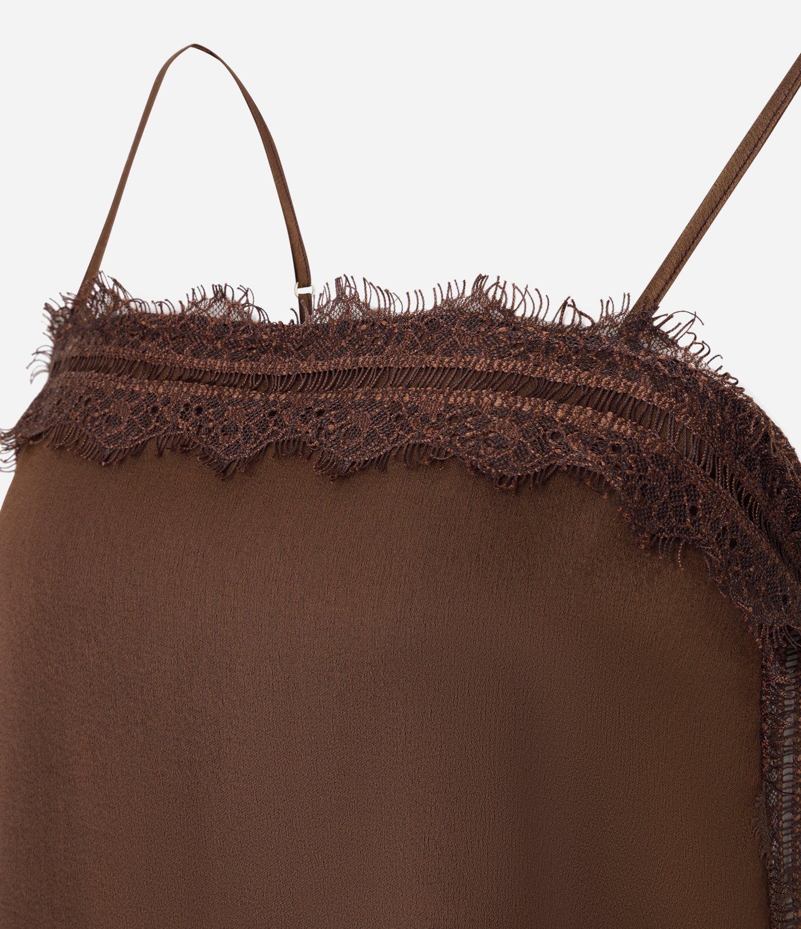 Blusa de Alcinha em Crepe com Detalhes em Renda Marrom 2