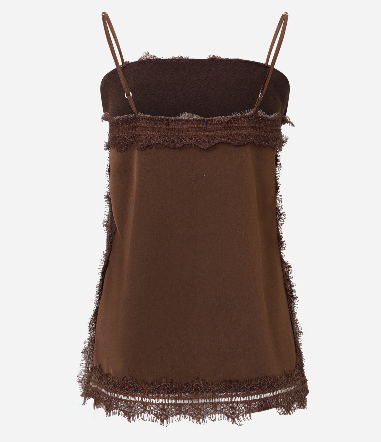Blusa de Alcinha em Crepe com Detalhes em Renda Marrom 4