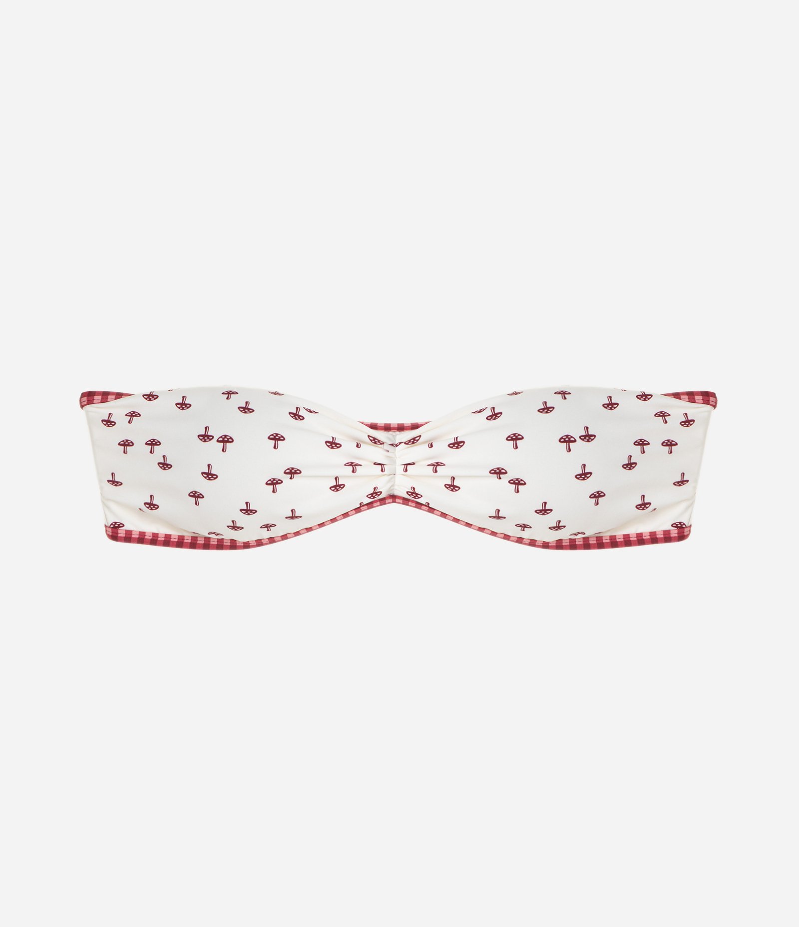 Biquíni Top Bandeau em Microfibra com Estampa de Cogumelos Branco/Vermelho 6
