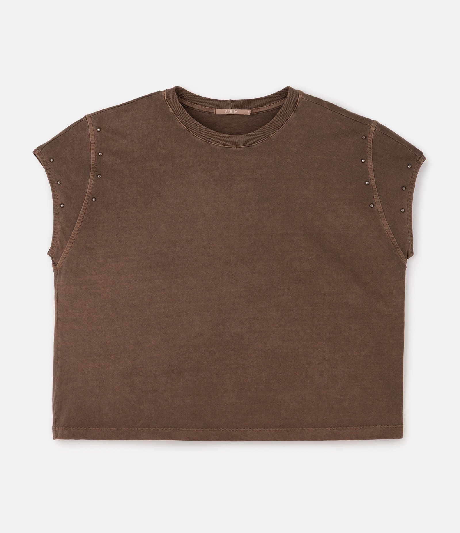 Blusa em Algodão com Aplicação de Tachas Metálicas Curve & Plus Size Marrom 6