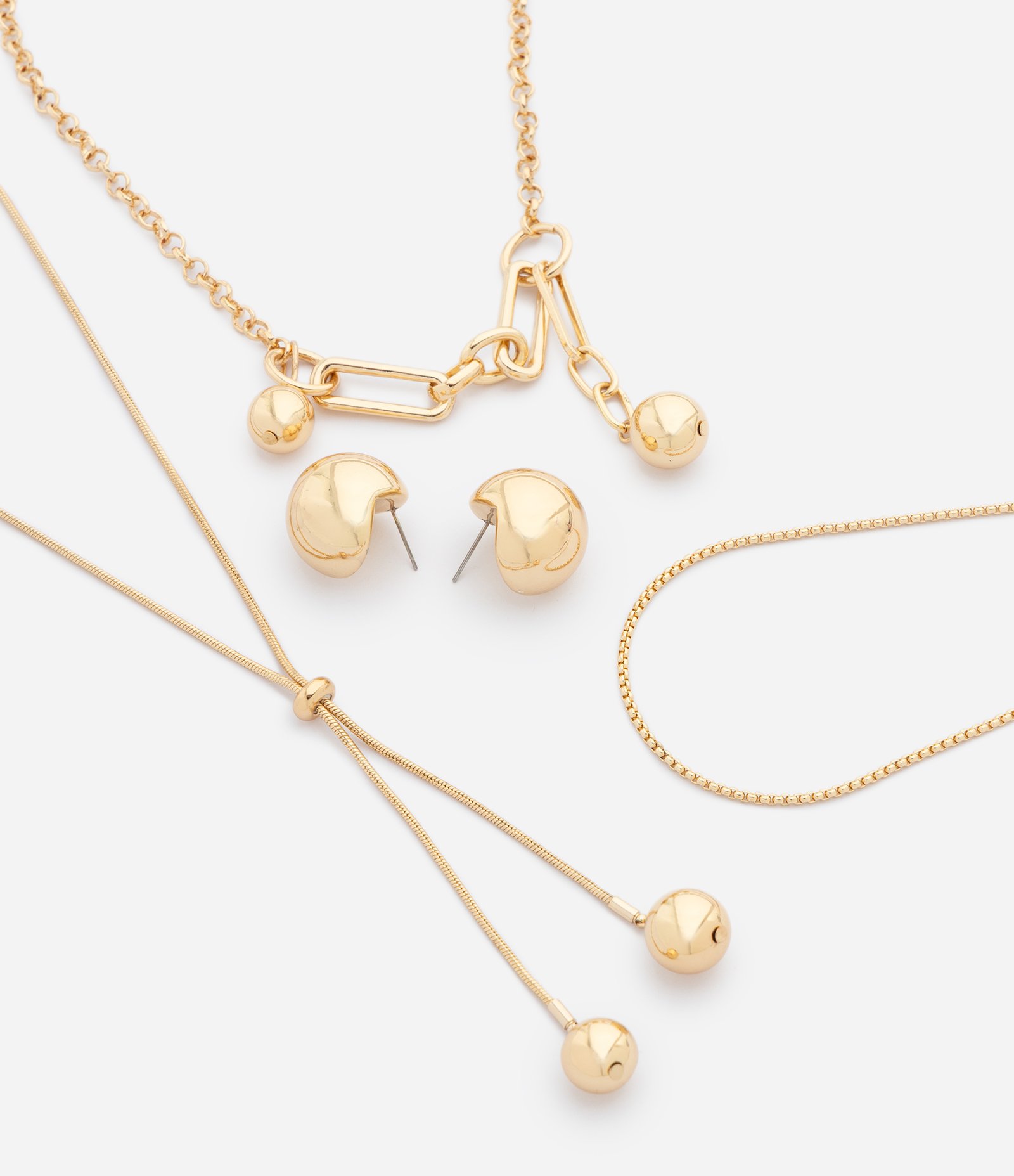 Conjunto com Colares em Camadas e Brincos Ovalados Dourado 1