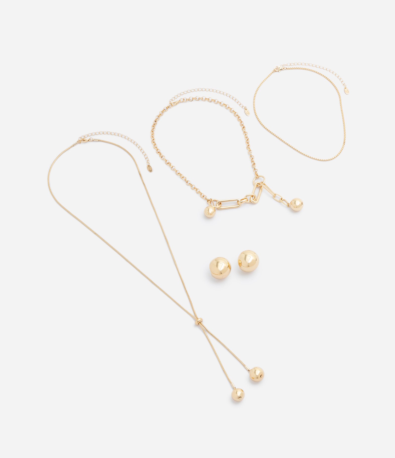 Conjunto com Colares em Camadas e Brincos Ovalados Dourado 2