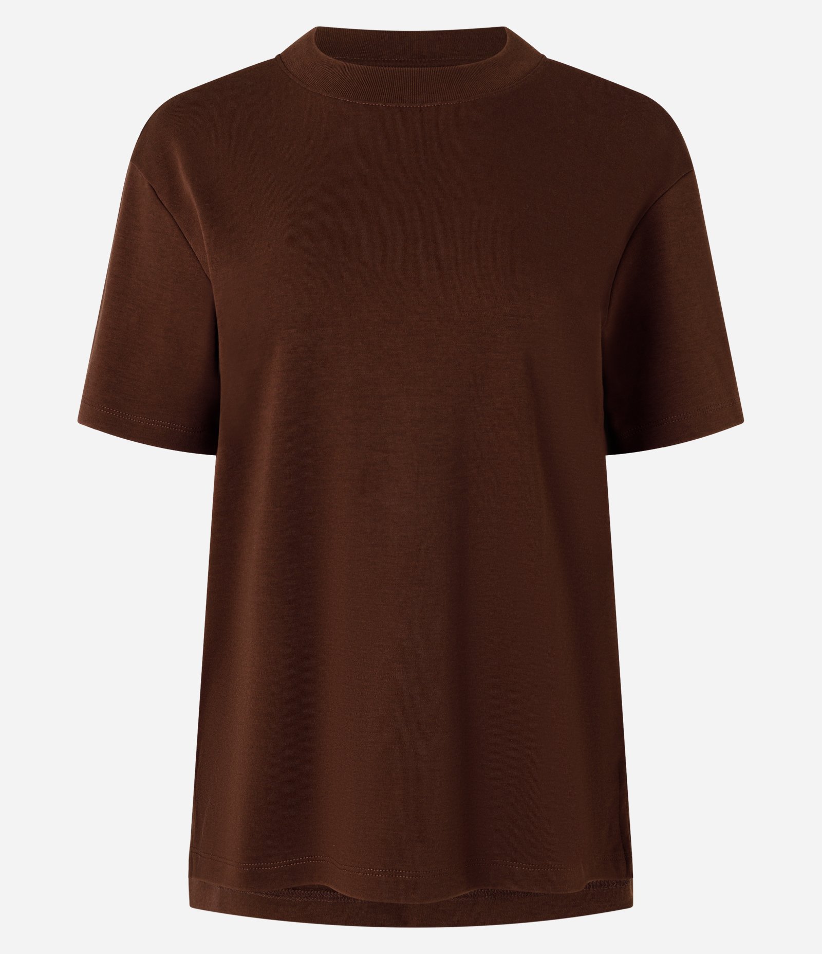 Blusa em Algodão Peruano Interlock com Gola Redonda Marrom 2