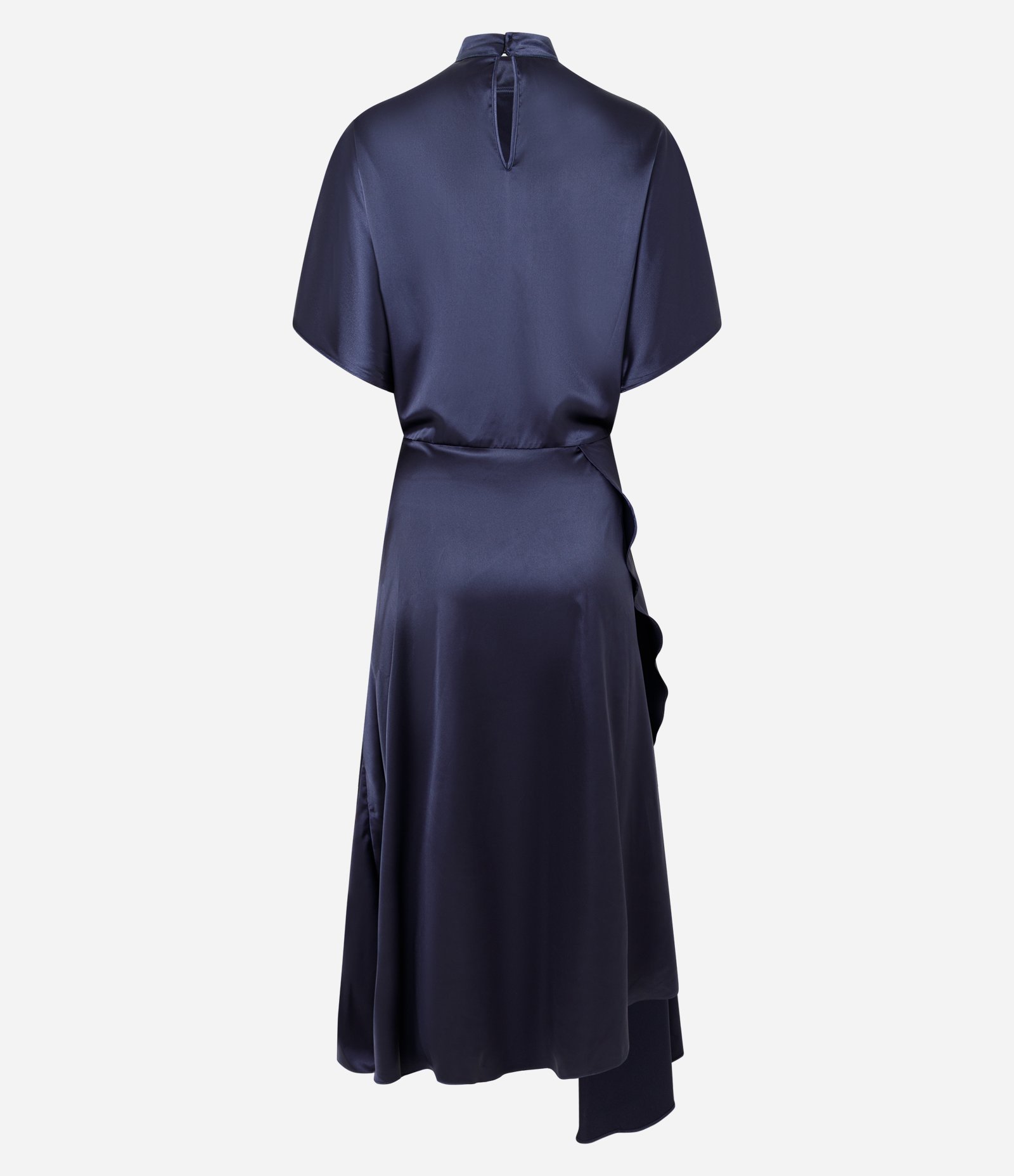 Vestido Acetinado Assimétrico com Manga Curta Azul 2