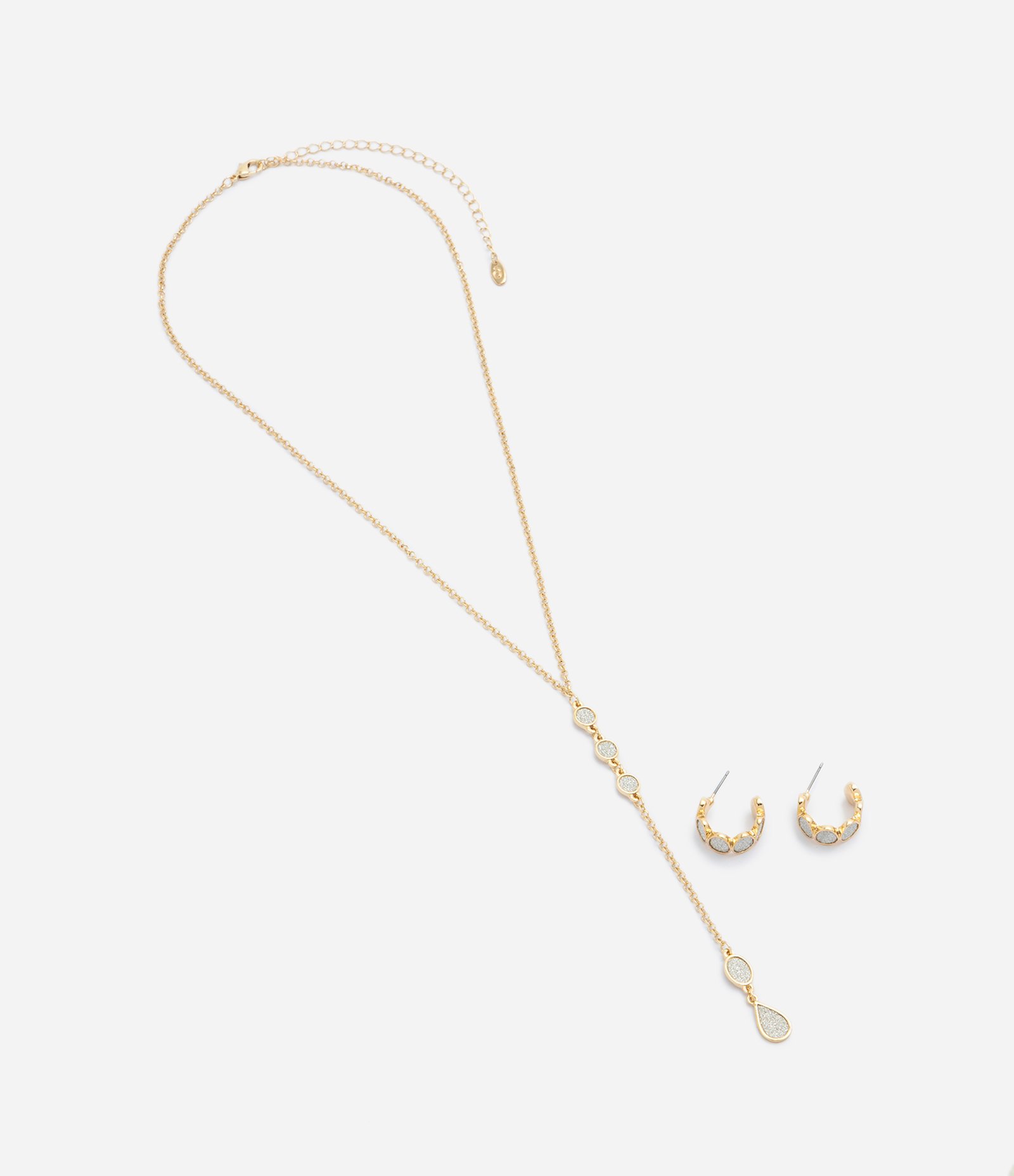 Conjunto com Colar Gravatinha e Argolas com Aplicações Texturizadas Dourado 2
