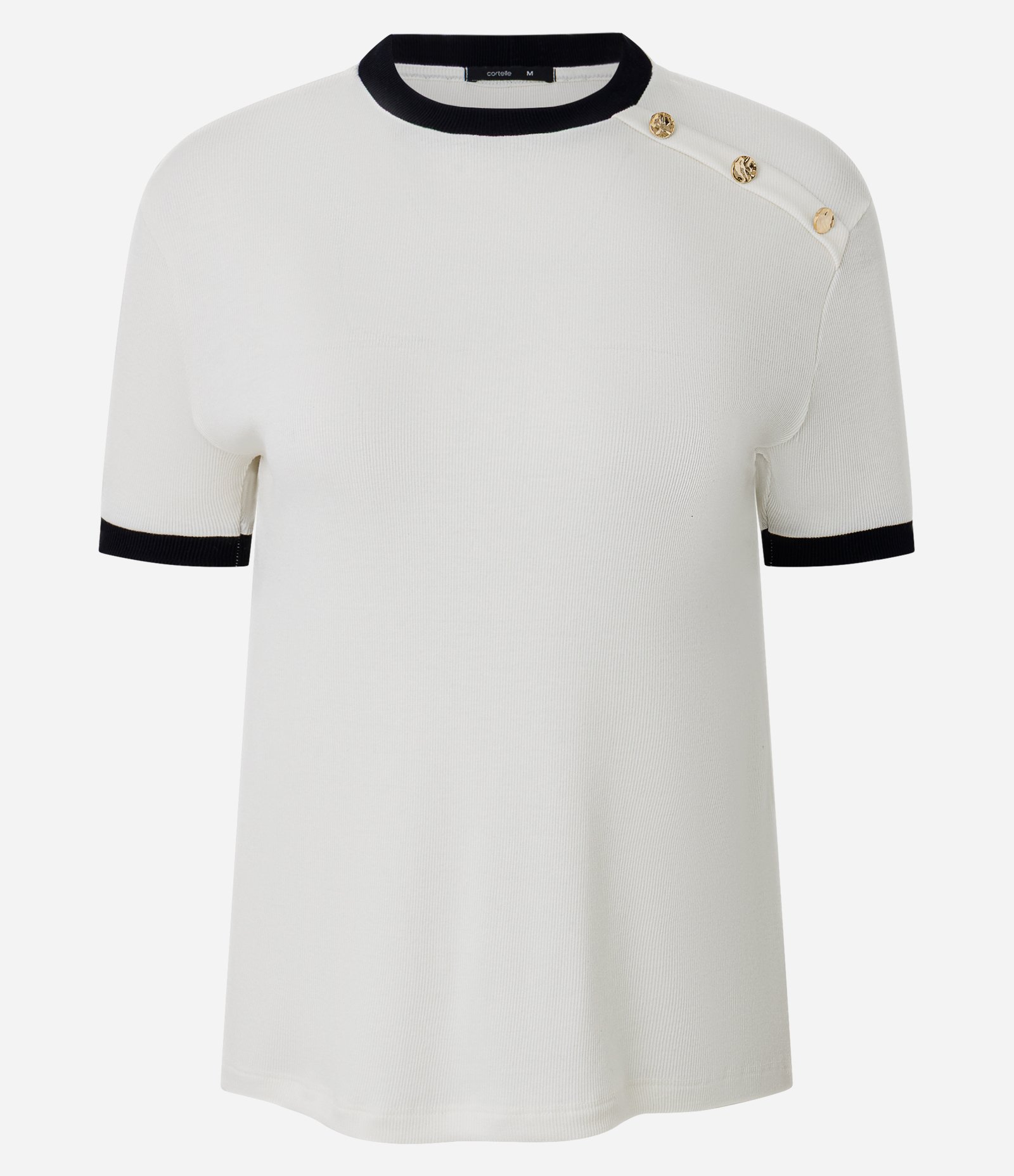 Blusa Manga Curta em Ribana Com Botões no Ombro Branco 1