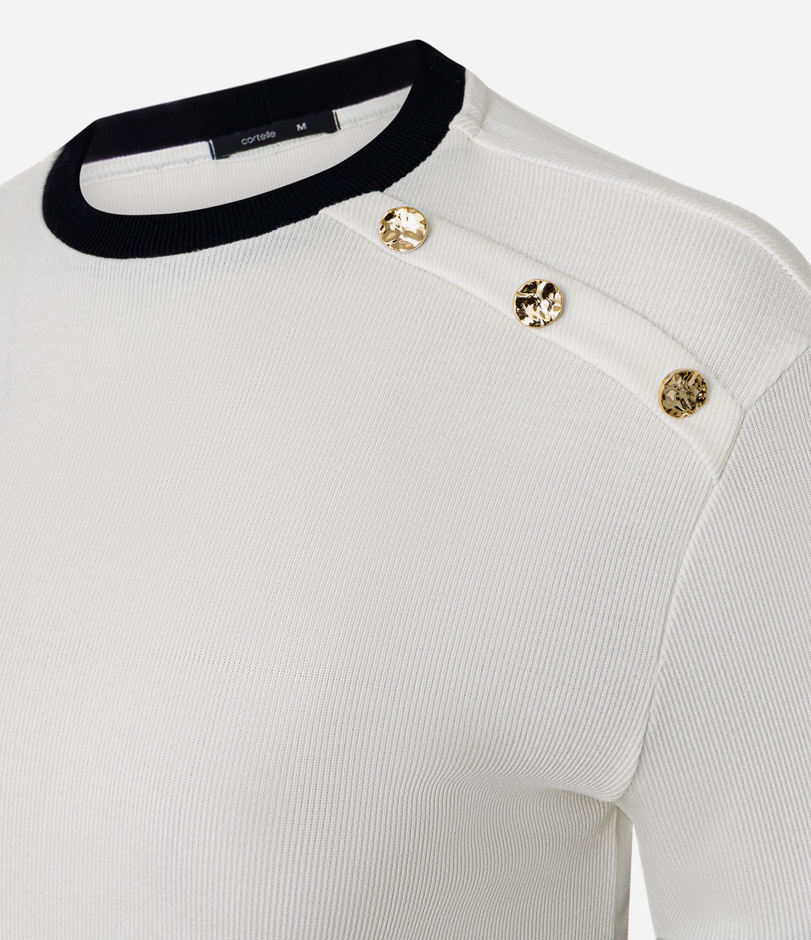 Blusa Manga Curta em Ribana Com Botões no Ombro Branco 2