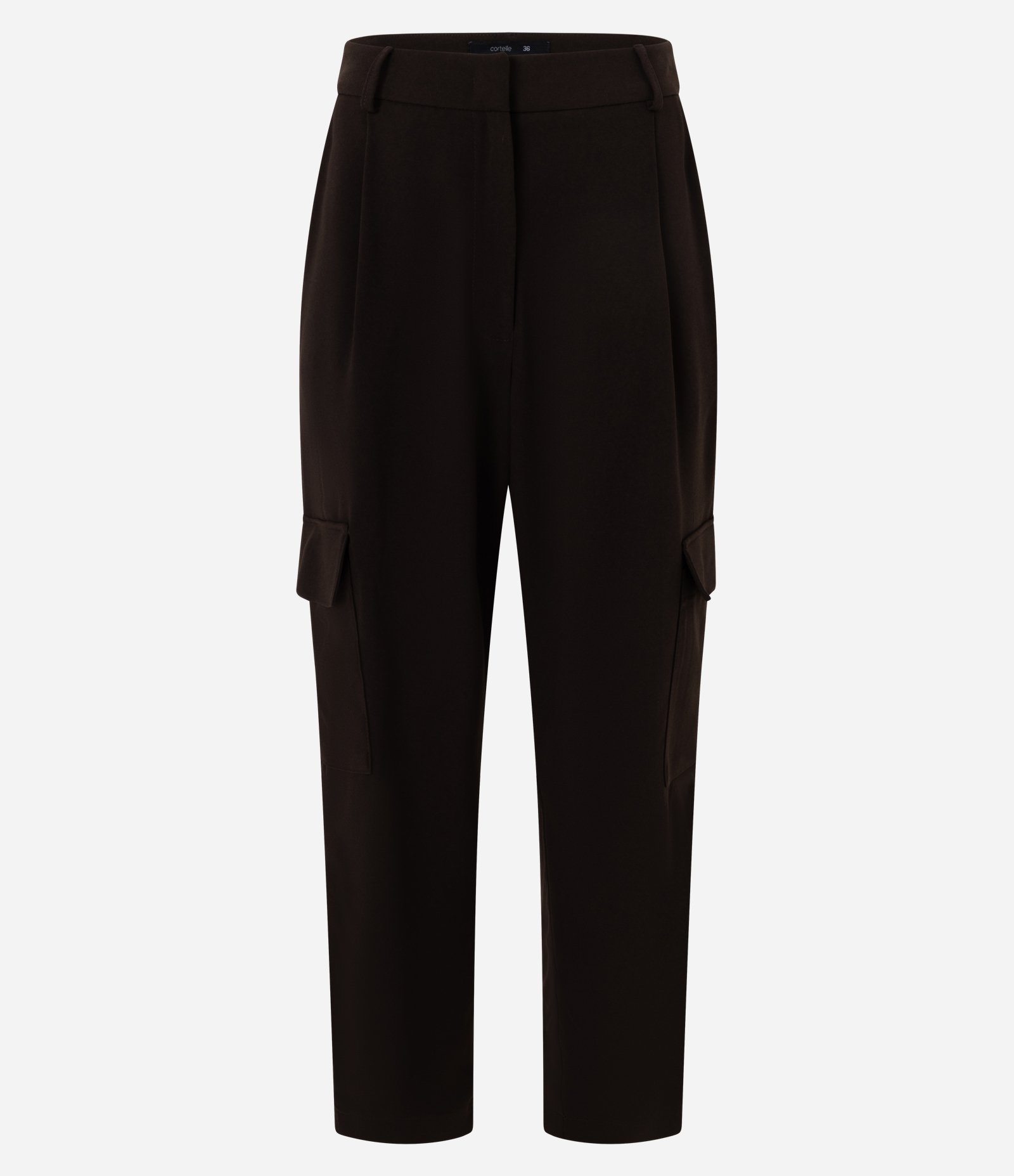 Calça Cargo em Crepe com Bolsos Laterais Marrom 1