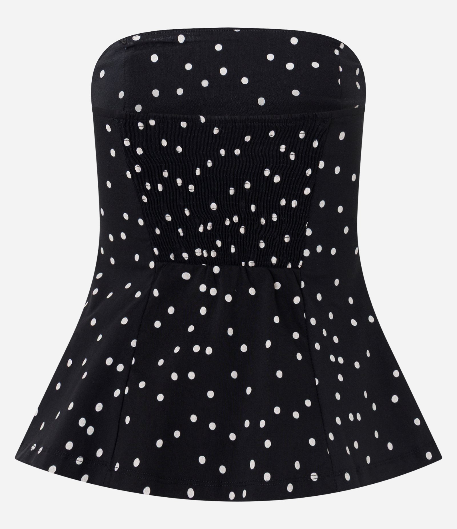Blusa Tomara que Caia em Bengaline com Estampa Poá Preto 6
