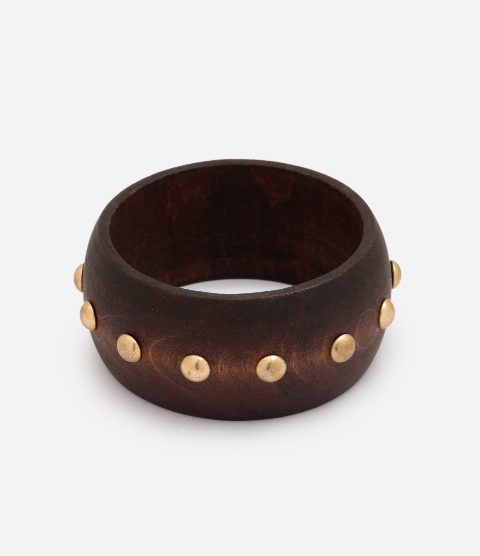 Bracelete em Madeira com Aplicações Metálicas Marrom 2