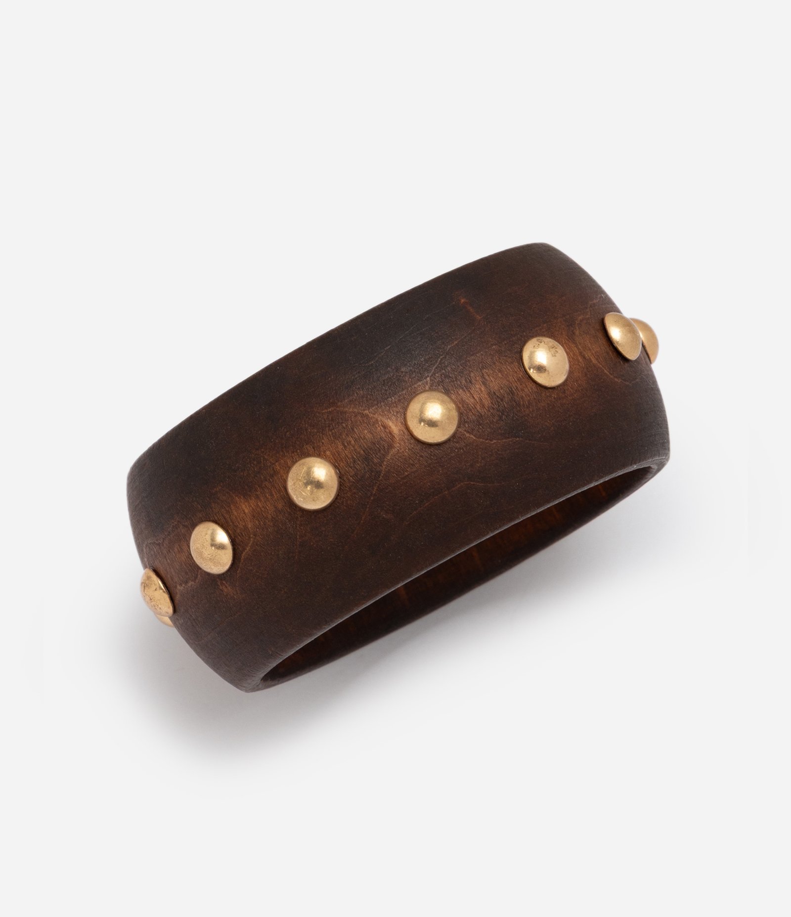 Bracelete em Madeira com Aplicações Metálicas Marrom 3
