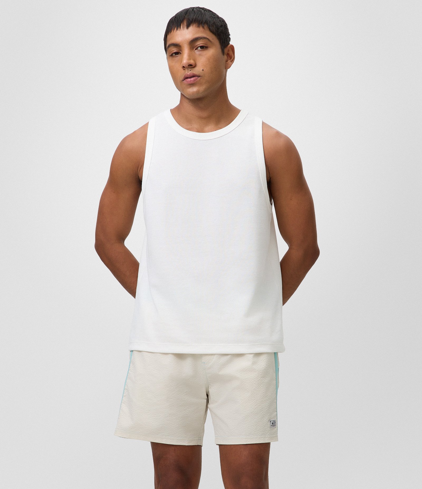 Bermuda de Banho Texturizada com Cós Elástico Off White 1
