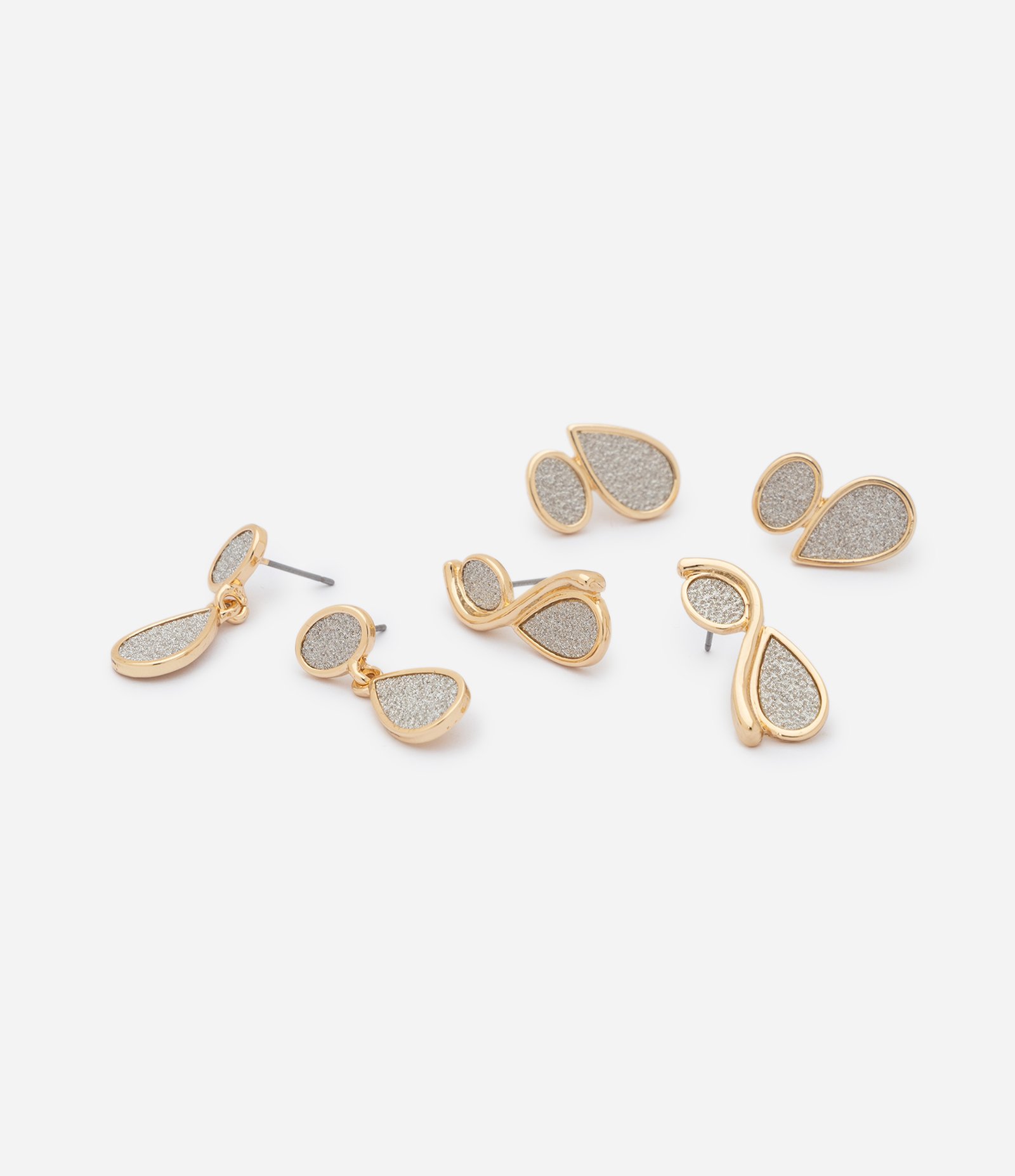 Kit com 03 Pares de Brincos com Pingentes Brilhantes Dourado 2