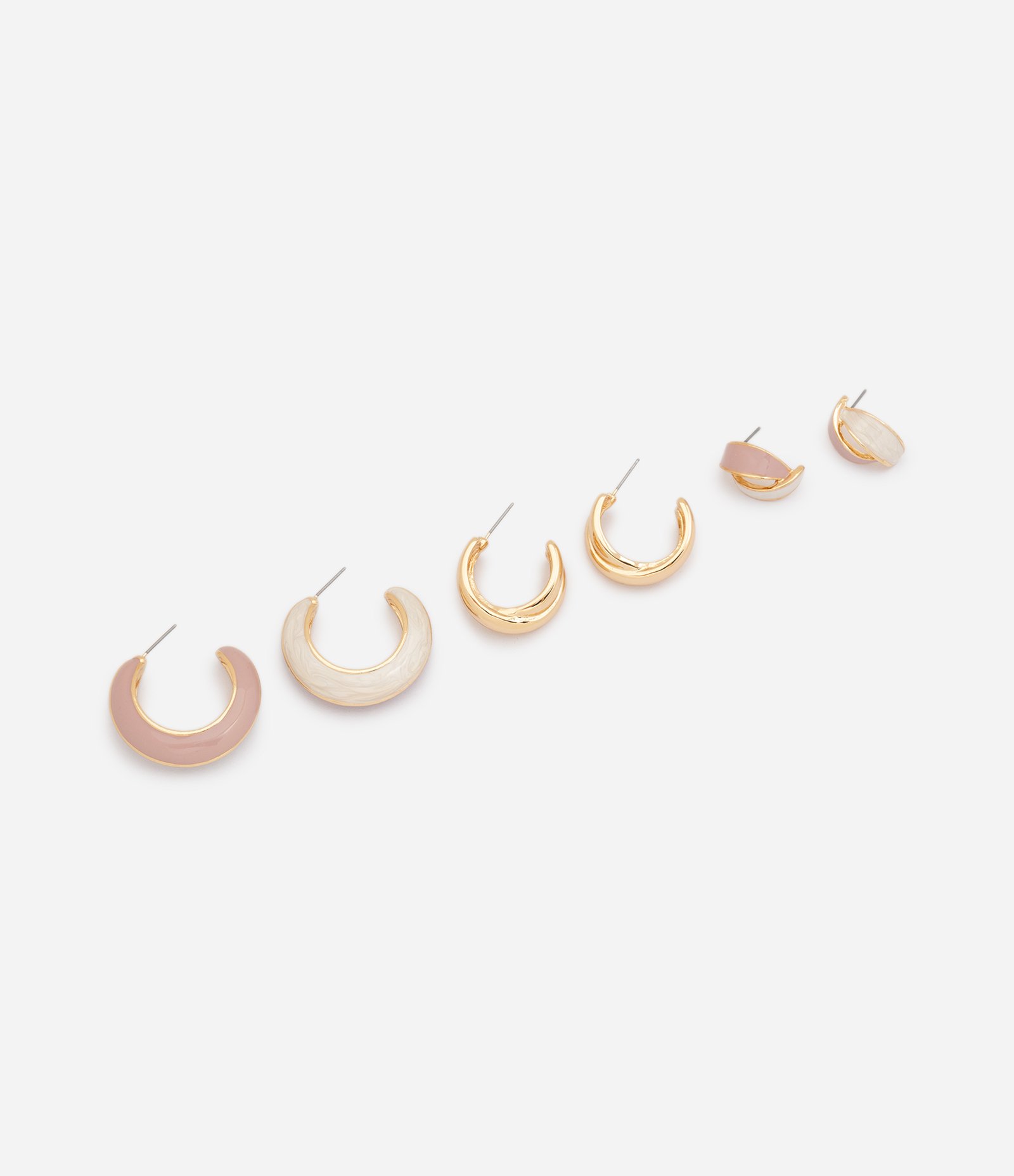 Kit com 03 Brincos de Argola e Botão com Detalhe Esmaltado Dourado 1