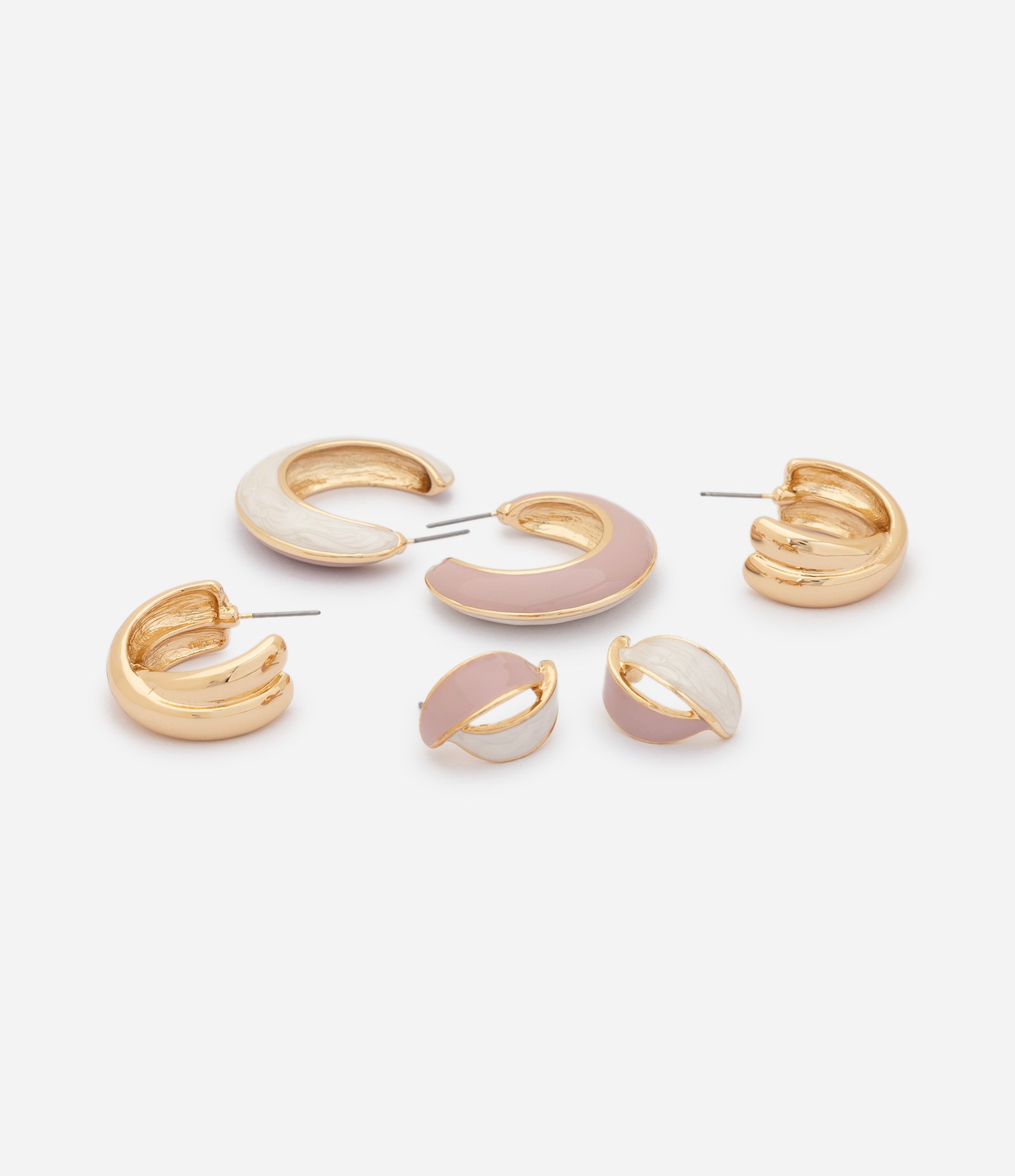 Kit com 03 Brincos de Argola e Botão com Detalhe Esmaltado Dourado 2