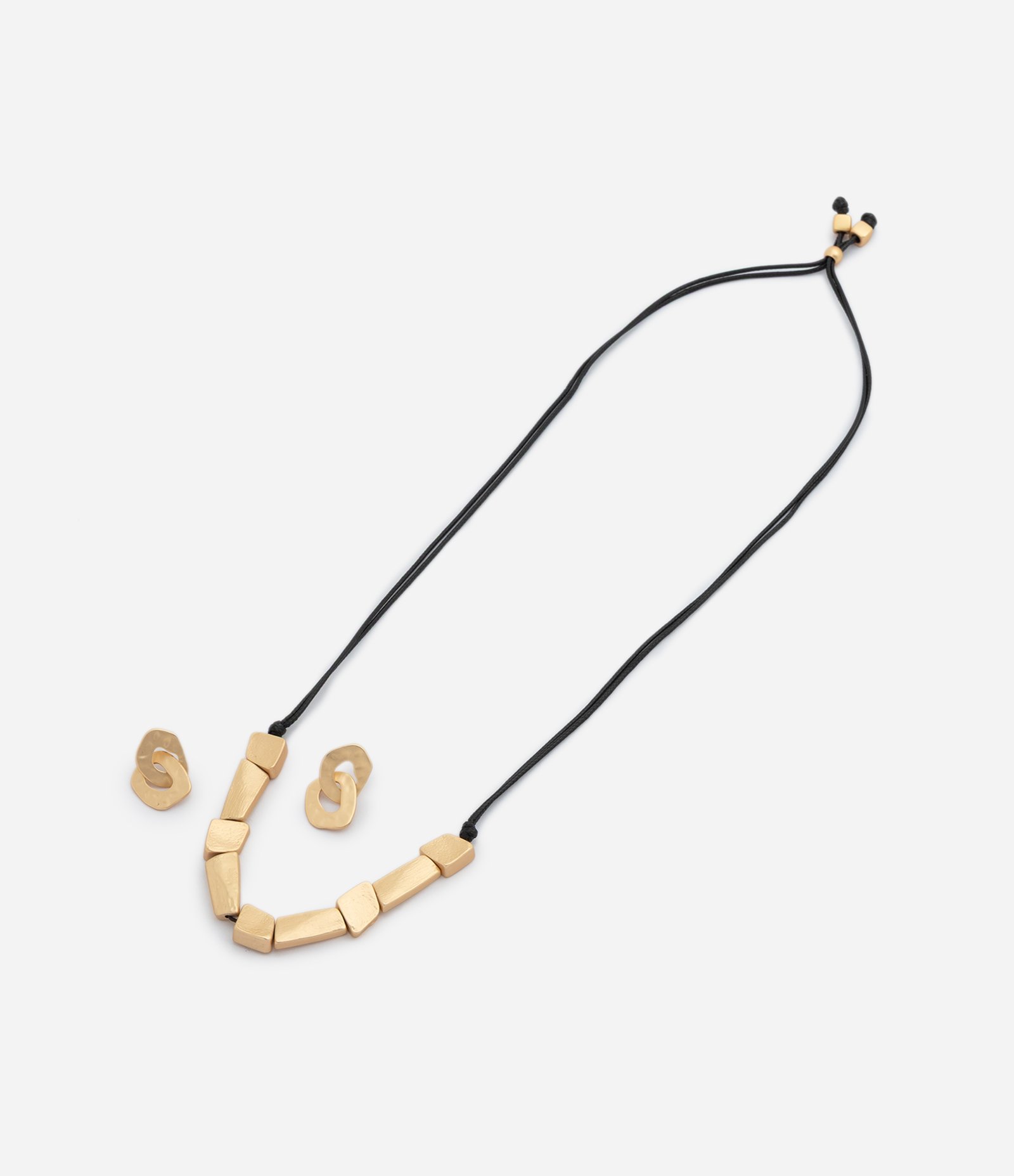 Conjunto com Colar em Cordão e Brincos Orgânicos Dourado 2