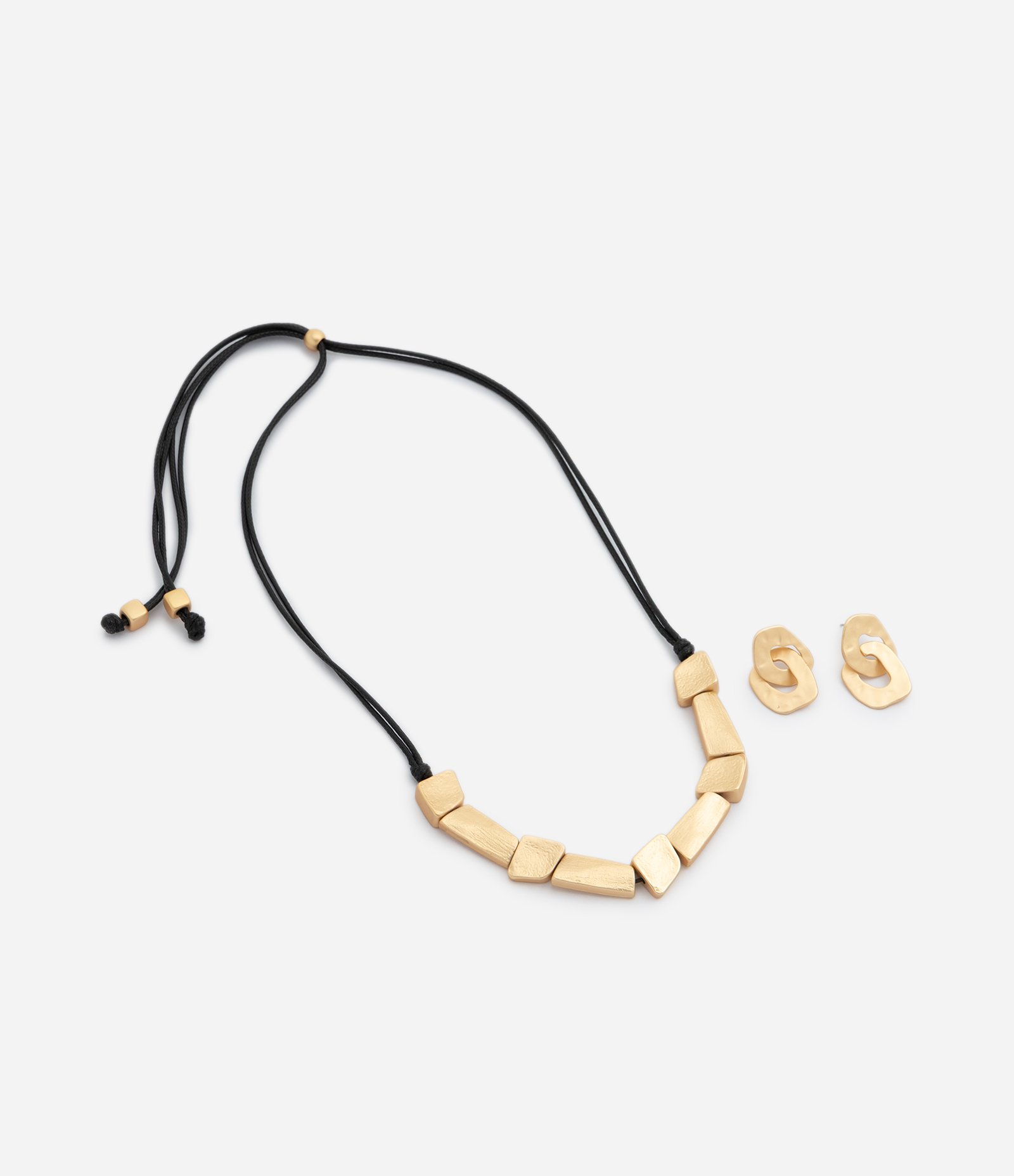 Conjunto com Colar em Cordão e Brincos Orgânicos Dourado 3