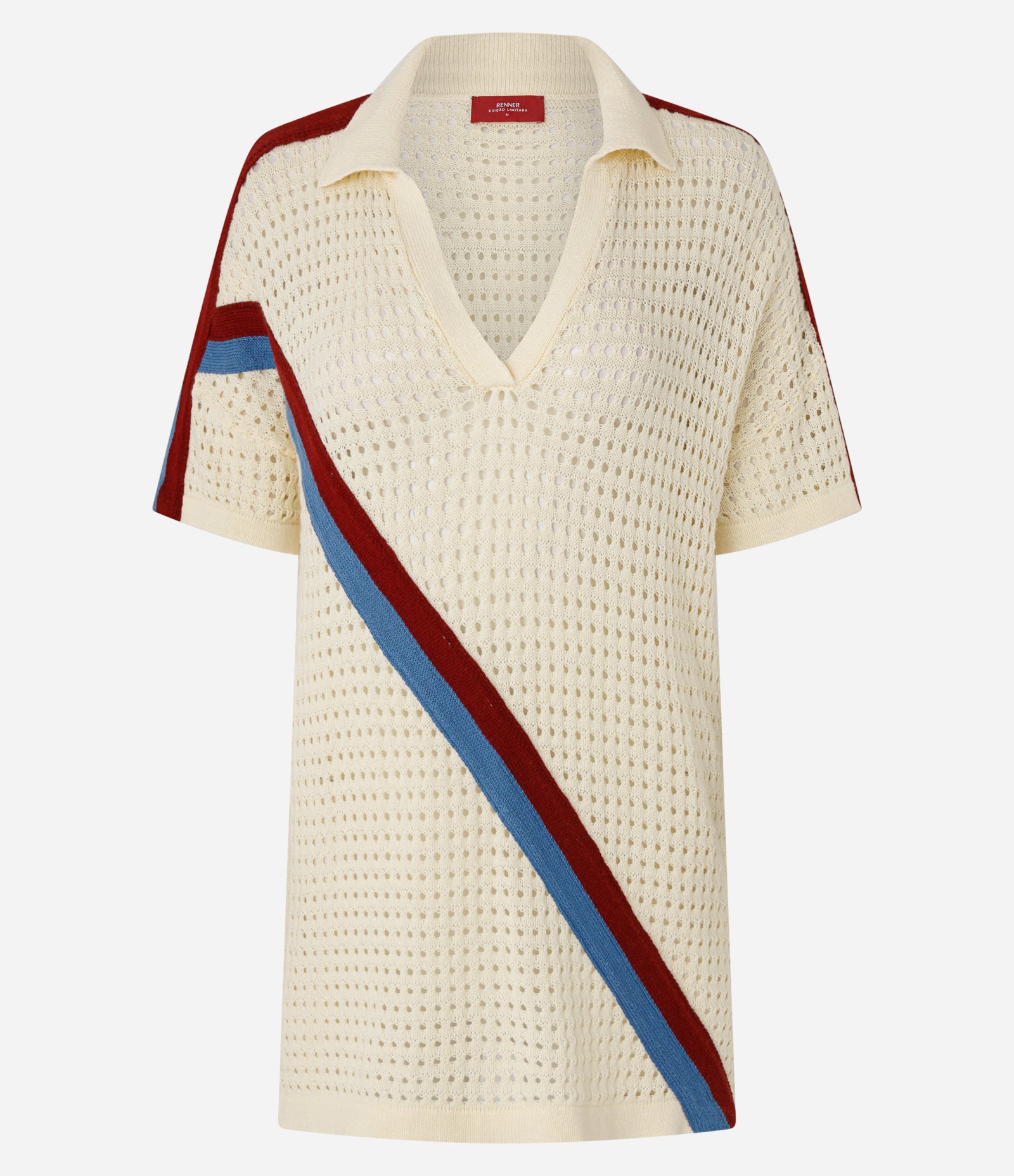 Saída de Praia Blusa em Crochê com Gola Polo e Listras Diagonais Amarelo 6