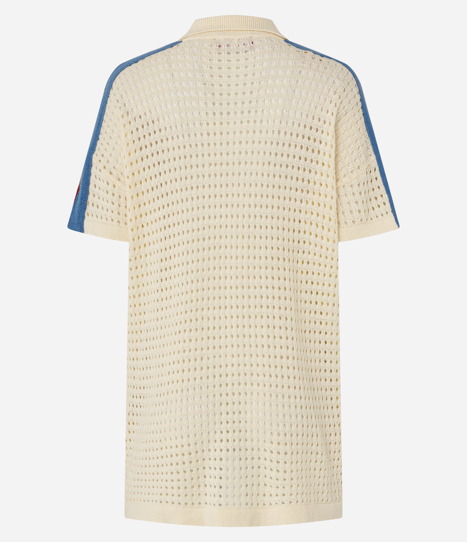 Saída de Praia Blusa em Crochê com Gola Polo e Listras Diagonais Amarelo 7