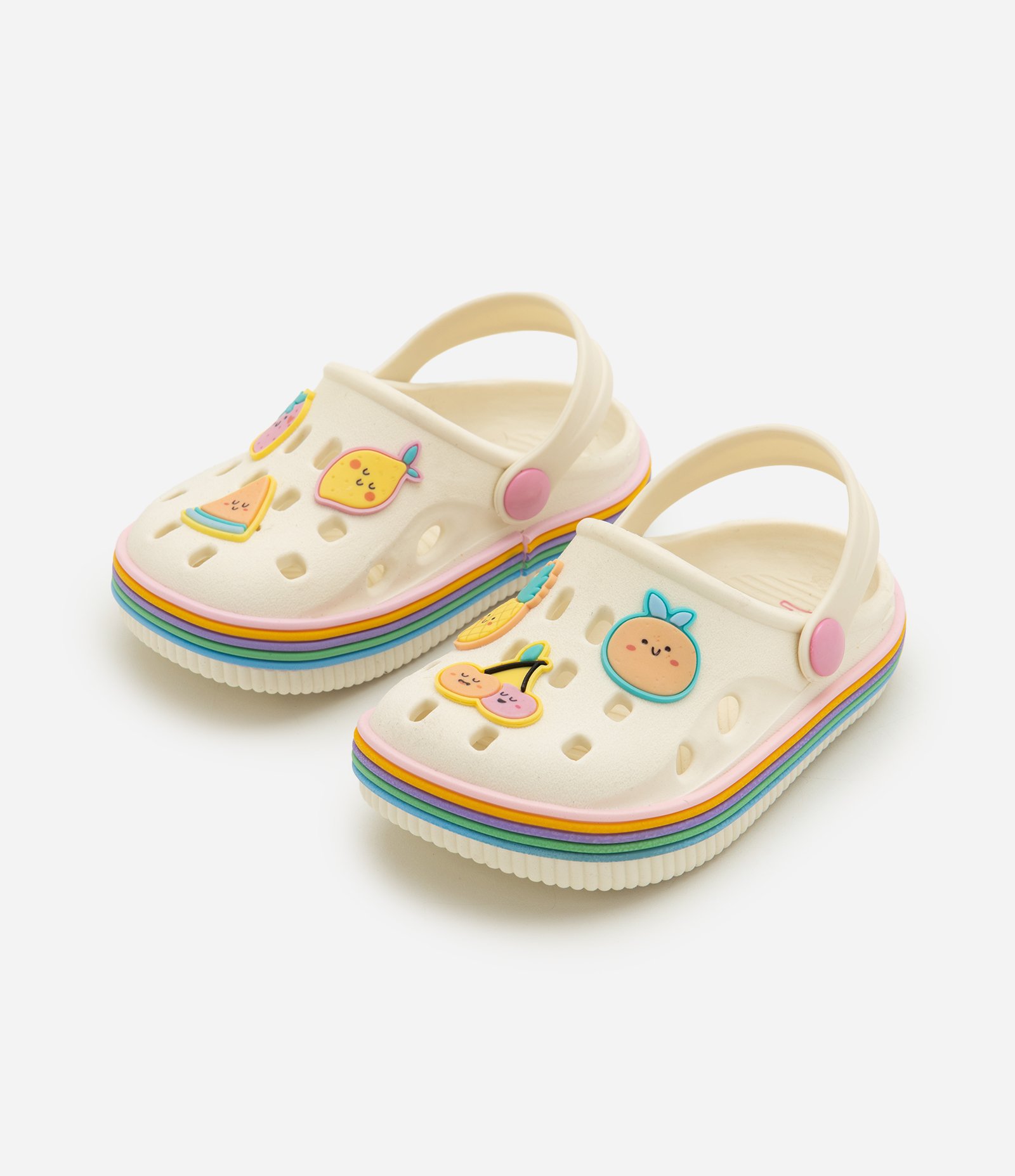 Sandália Babuche Infantil com Pins de Frutinhas - Tam 20 Ao 25 Branco 1