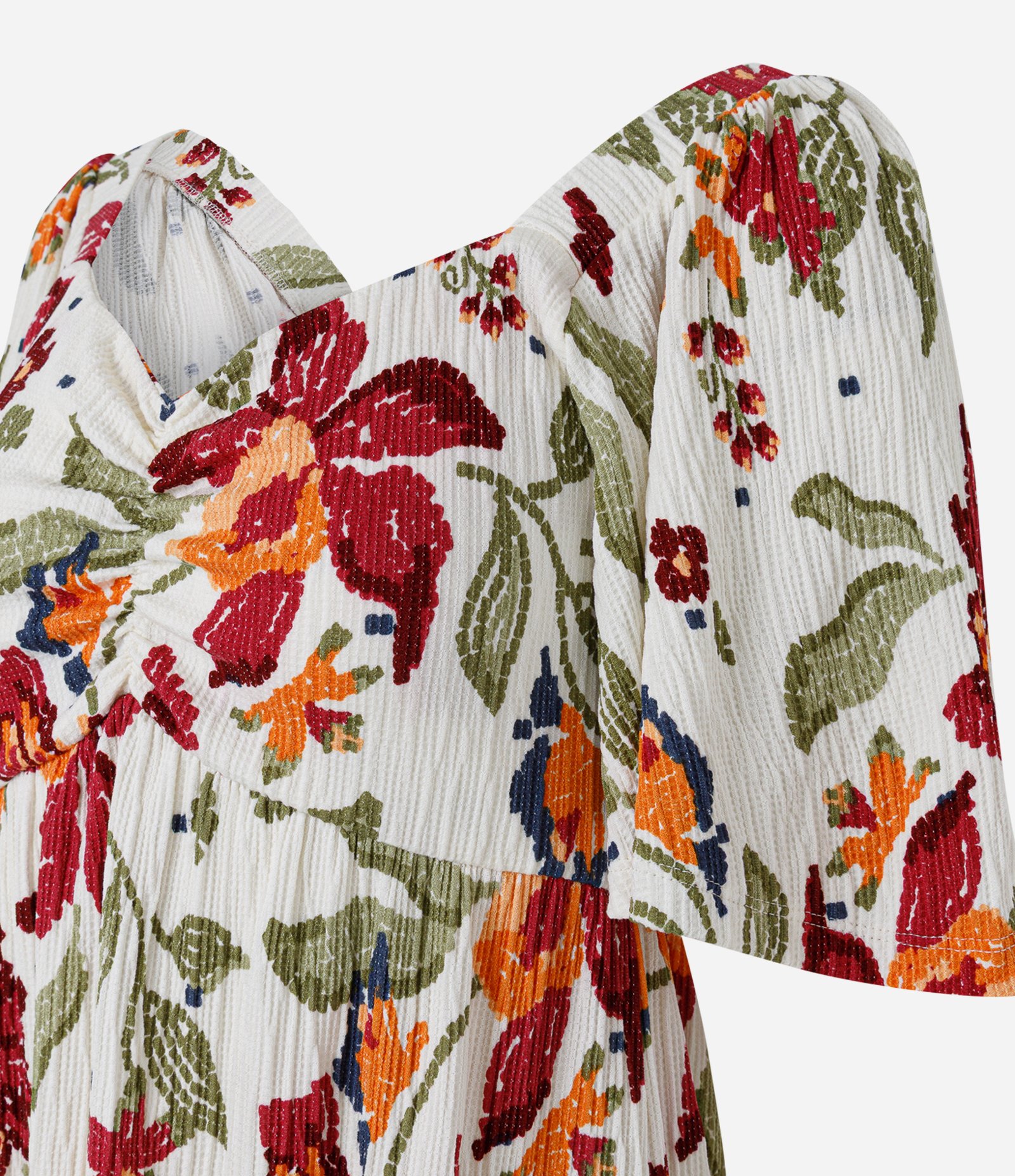 Vestido Curto em Viscose com Estampa Floral Multicores 7