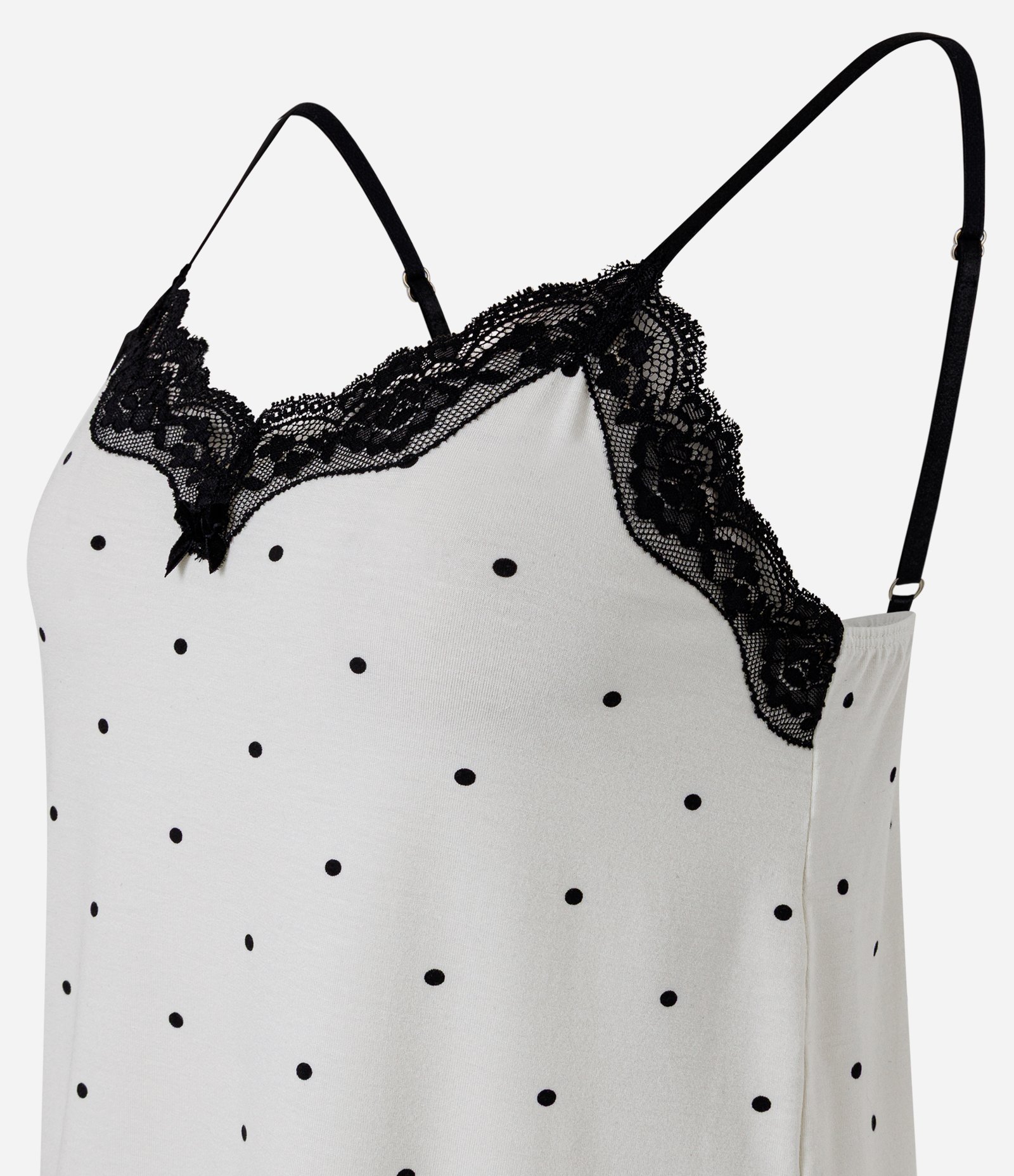 Pijama Regular em Viscolycra Poá com Renda Branco 2