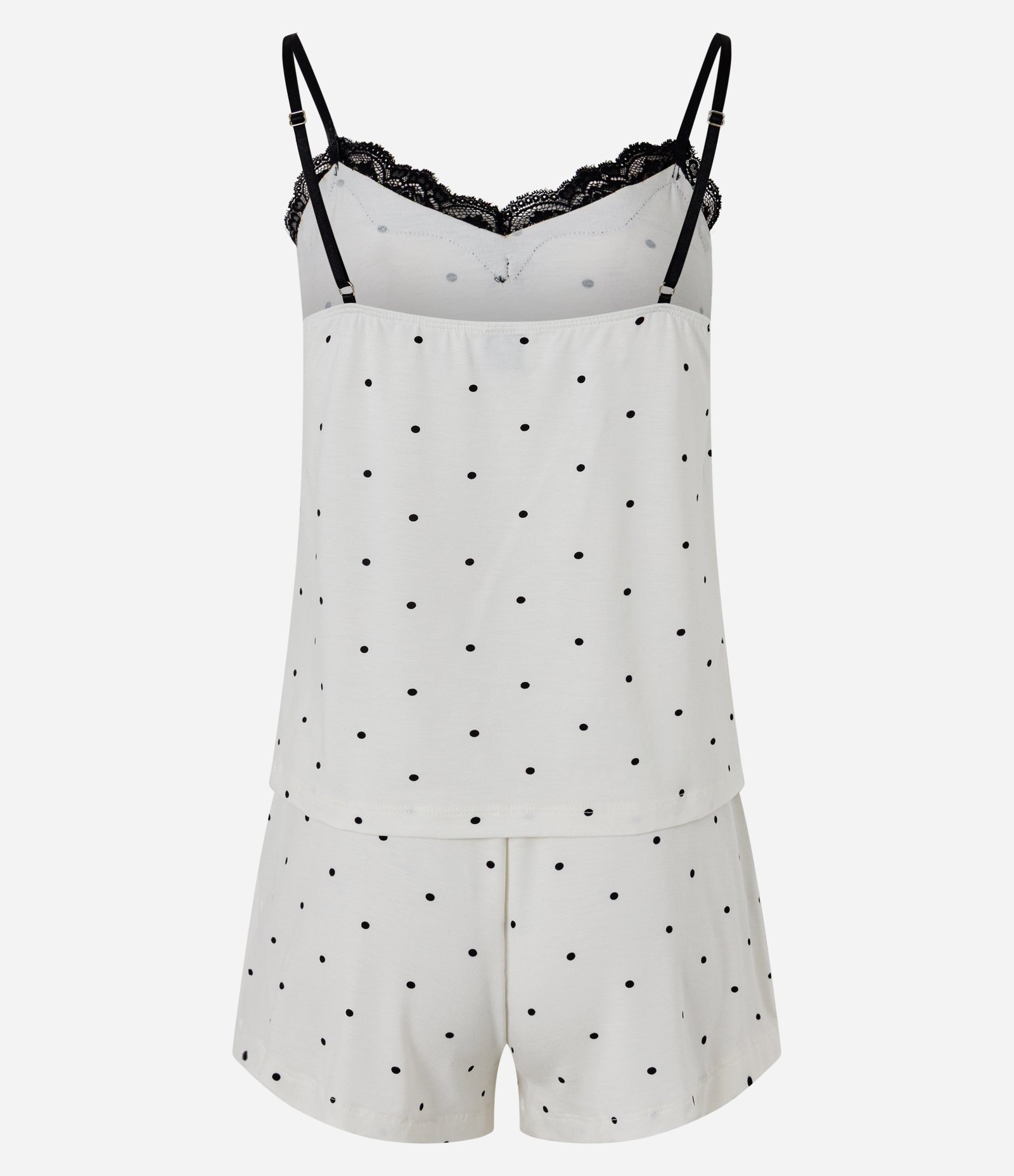 Pijama Regular em Viscolycra Poá com Renda Branco 3