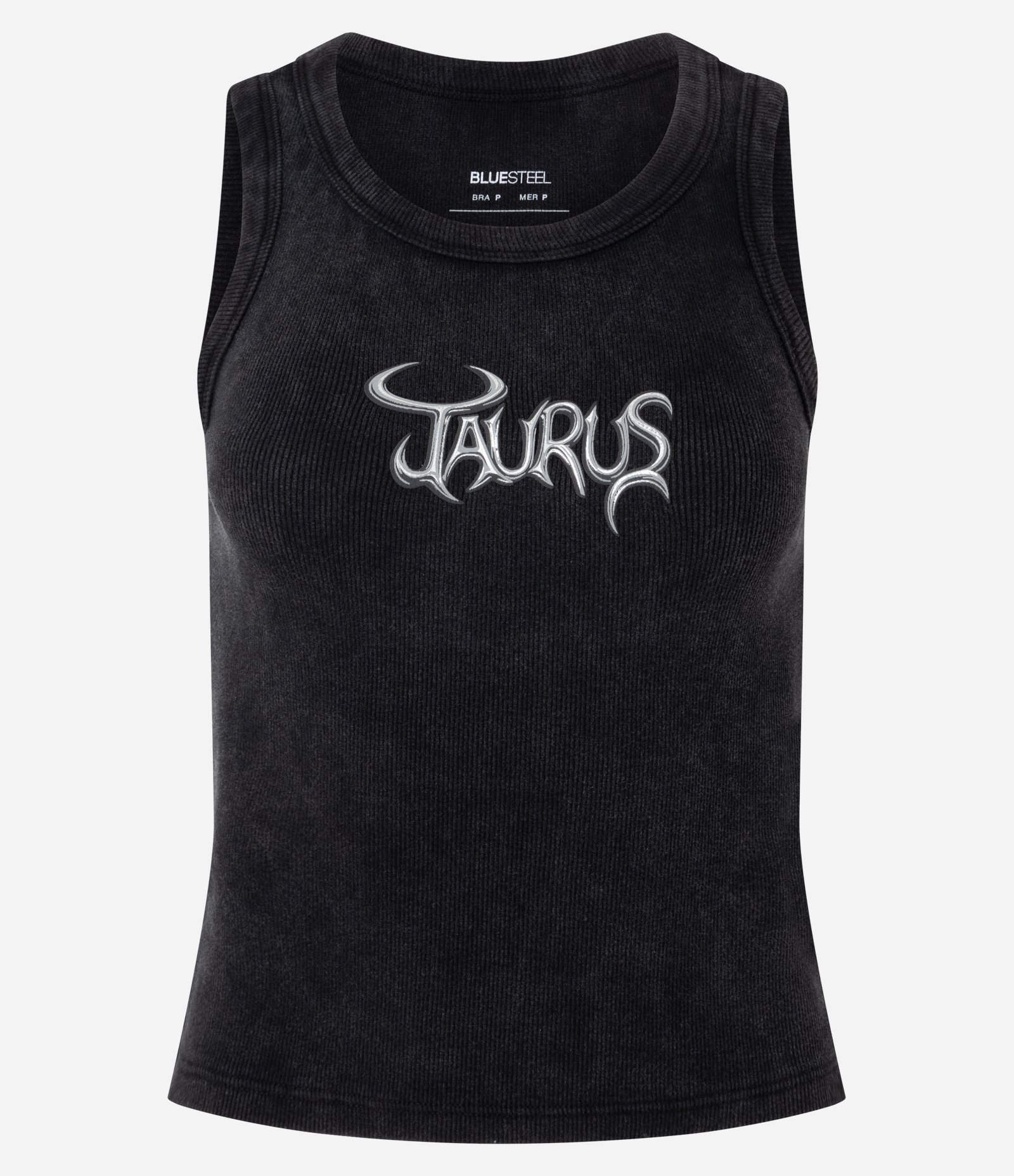 Blusa em Algodão com Lettering Álbum Taurus e Textura Canelada Preto 4