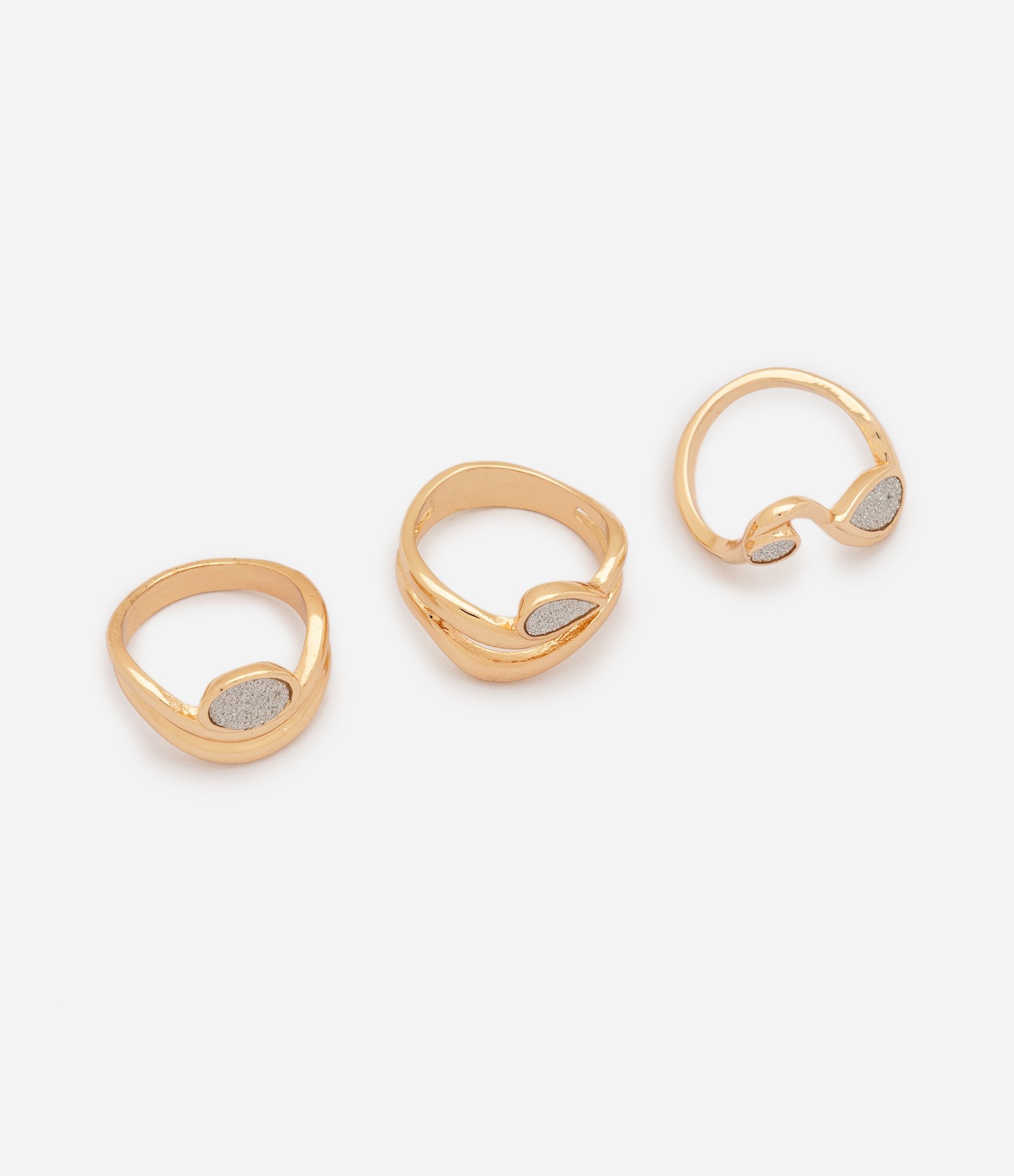 Kit com 03 Anéis Geométricos com Detalhe Texturizado Dourado 1