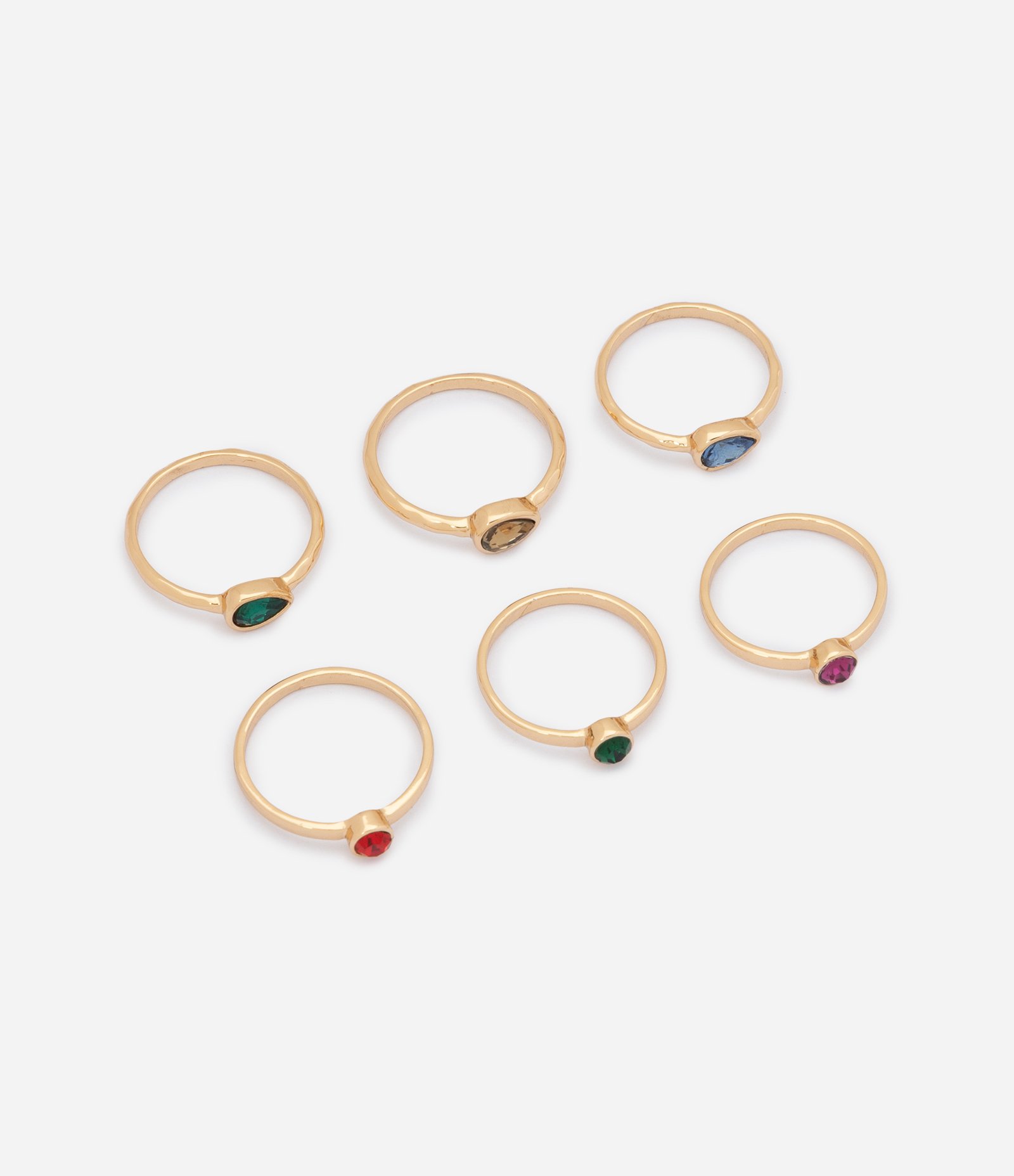 Kit com 06 Anéis com Pedras Aplicadas Dourado 1
