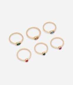 Kit com 06 Anéis com Pedras Aplicadas