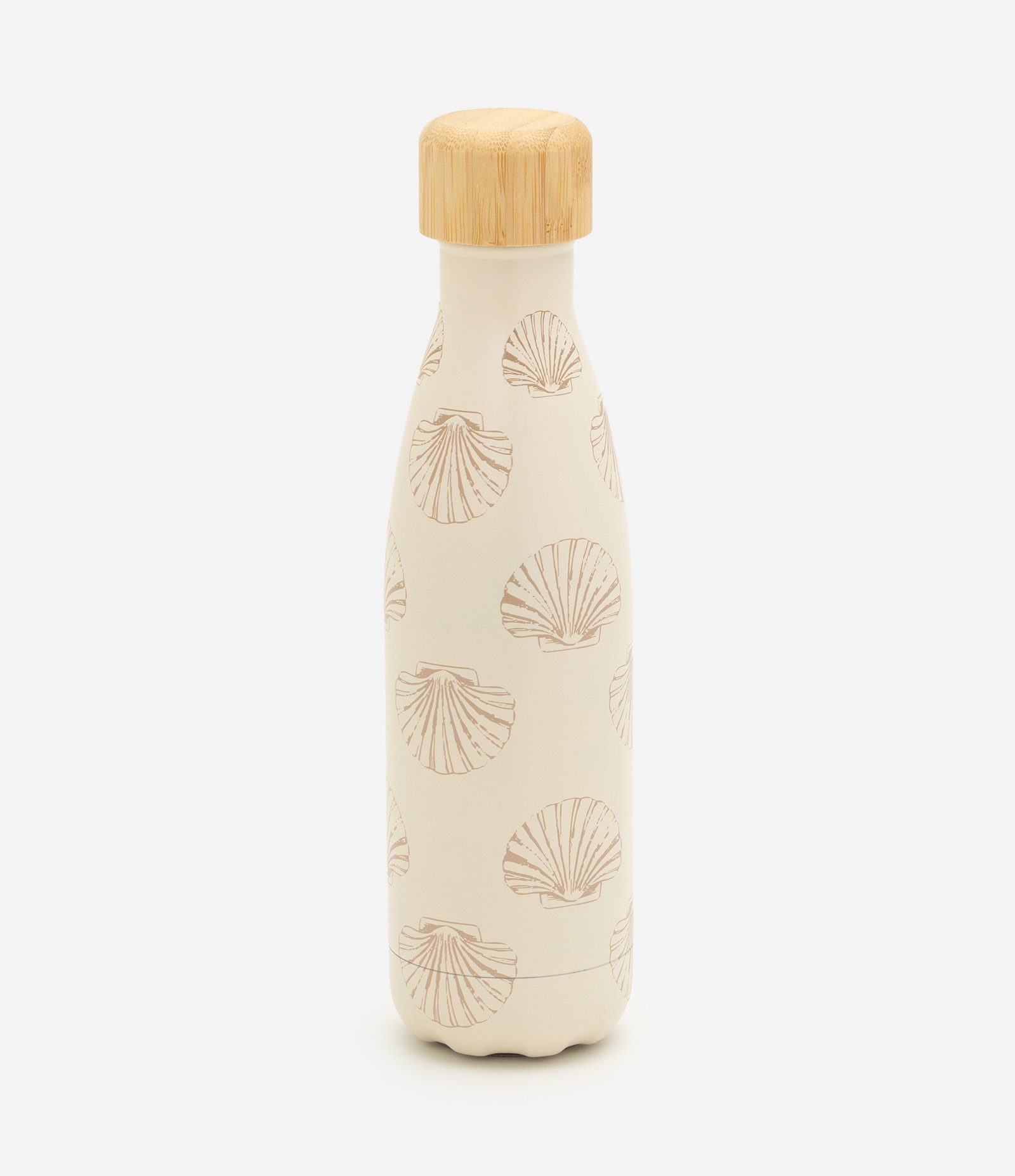 Garrafa com Tampa de Bambu e Estampa de Conchas 750ml Bege 1