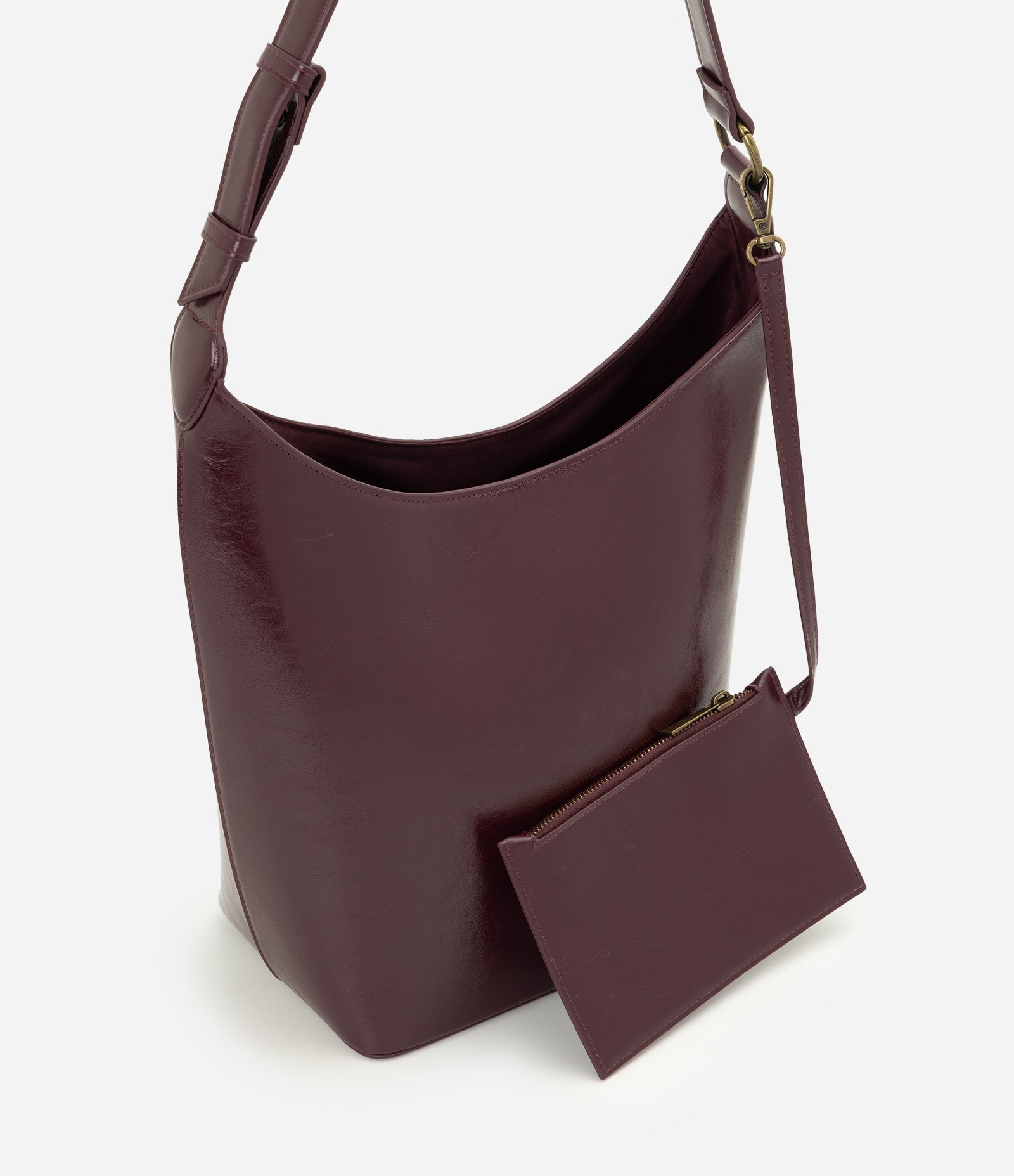Bolsa Hobo Grande em PU com Necessaire Removível Marrom 1