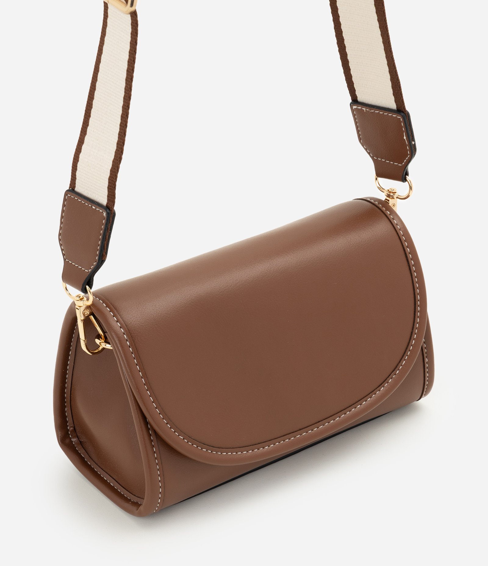 Bolsa Pequena Transversal em PU com Alça de Gorgurão Marrom 1