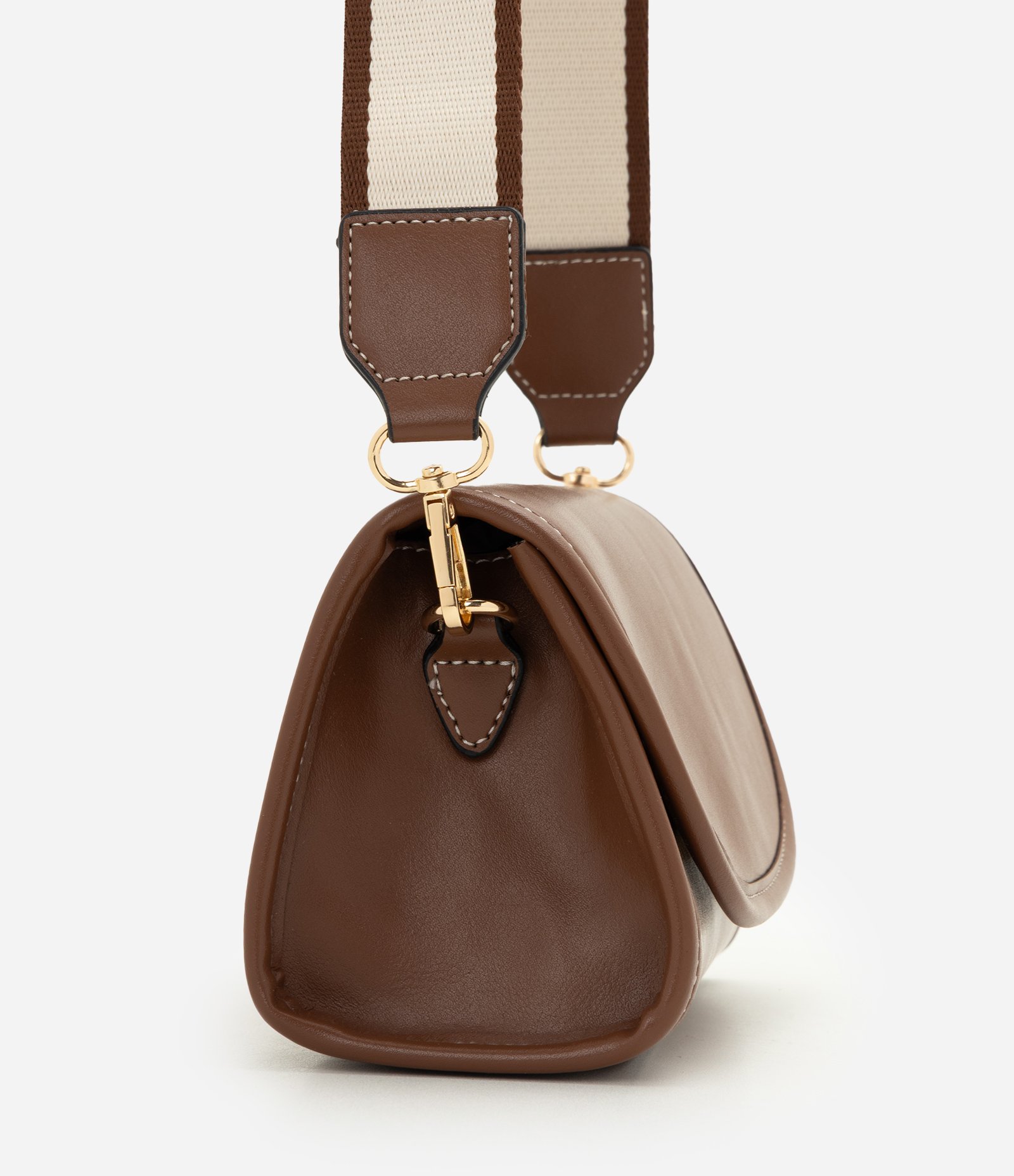 Bolsa Pequena Transversal em PU com Alça de Gorgurão Marrom 2