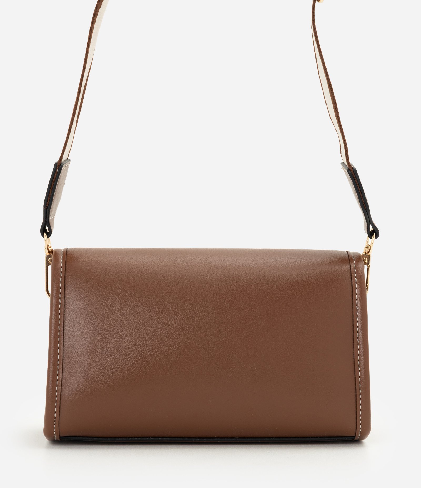Bolsa Pequena Transversal em PU com Alça de Gorgurão Marrom 3