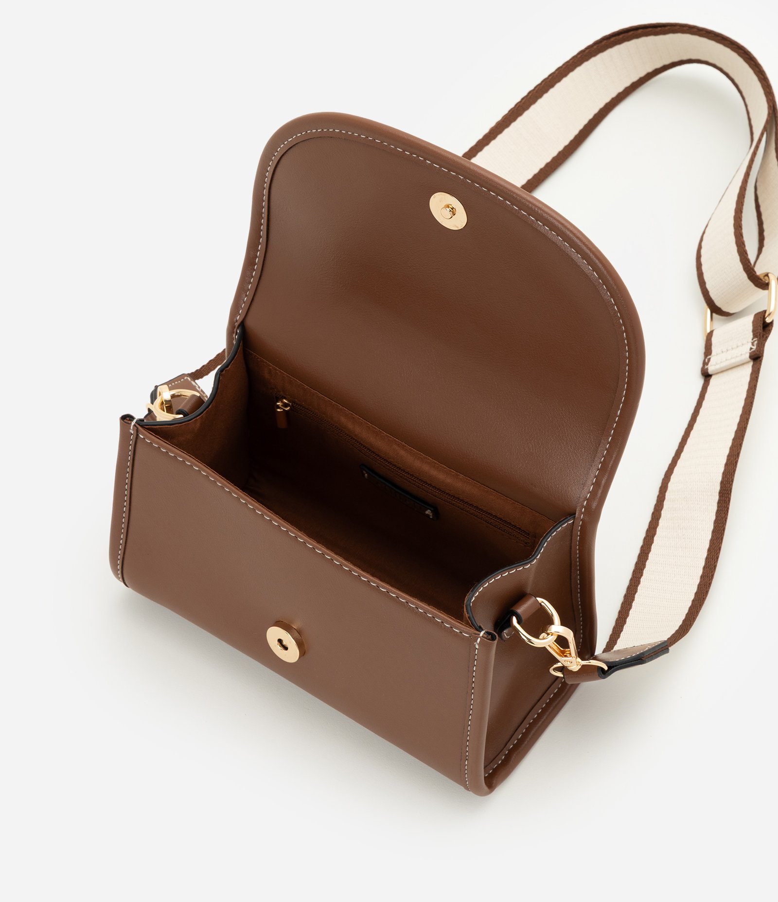 Bolsa Pequena Transversal em PU com Alça de Gorgurão Marrom 4
