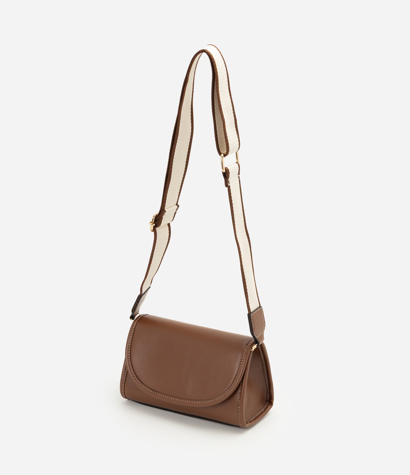 Bolsa Pequena Transversal em PU com Alça de Gorgurão Marrom 5