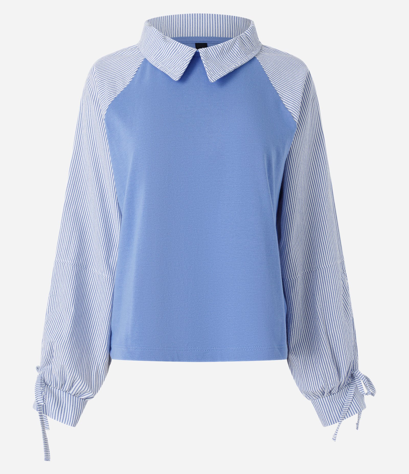 Blusa Manga Longa em Algodão com Mangas Listradas Azul 5