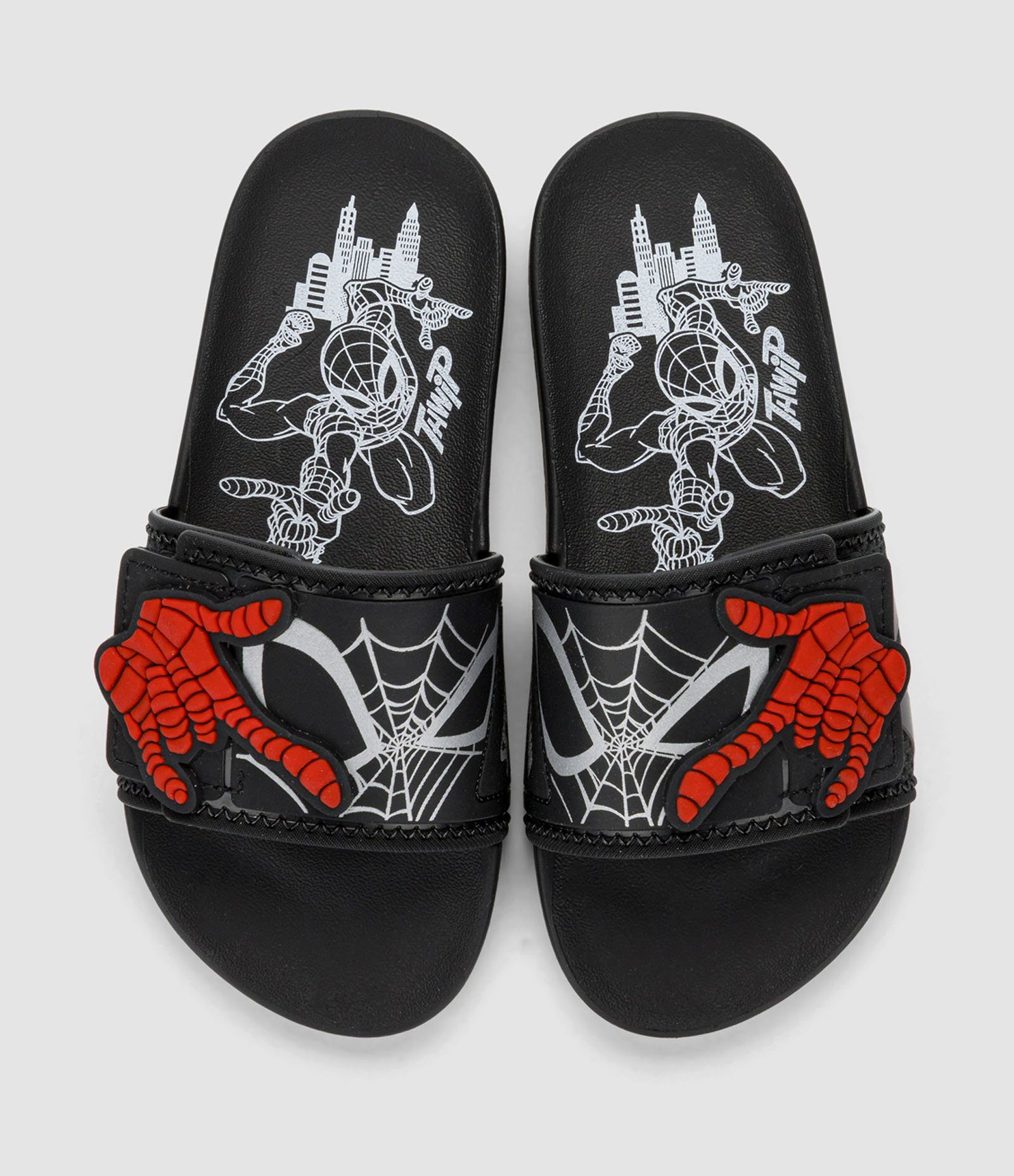 Chinelo Infantil Homem-Aranha Slide com Velcro e Aplique - Tam 23 ao 34 Preto 3