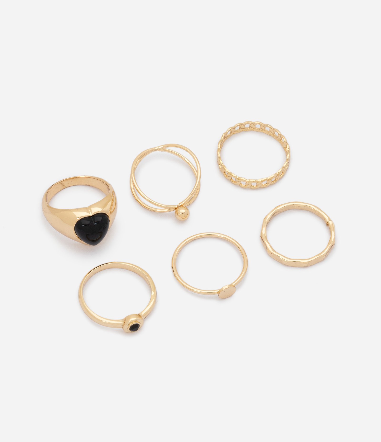 Kit com 06 Anéis com Detalhes em Resina Dourado 1