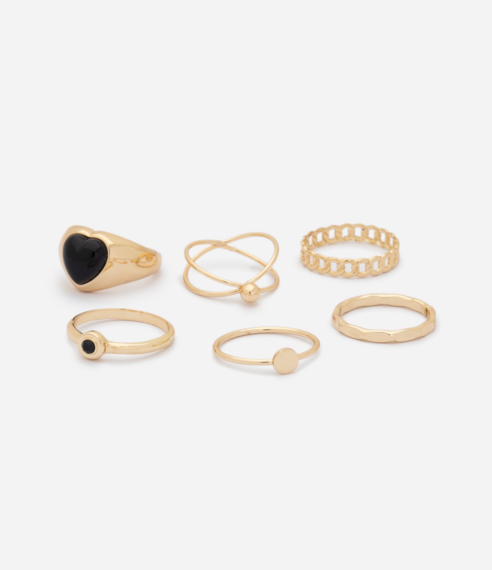 Kit com 06 Anéis com Detalhes em Resina Dourado 2
