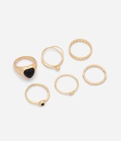 Kit com 06 Anéis com Detalhes em Resina