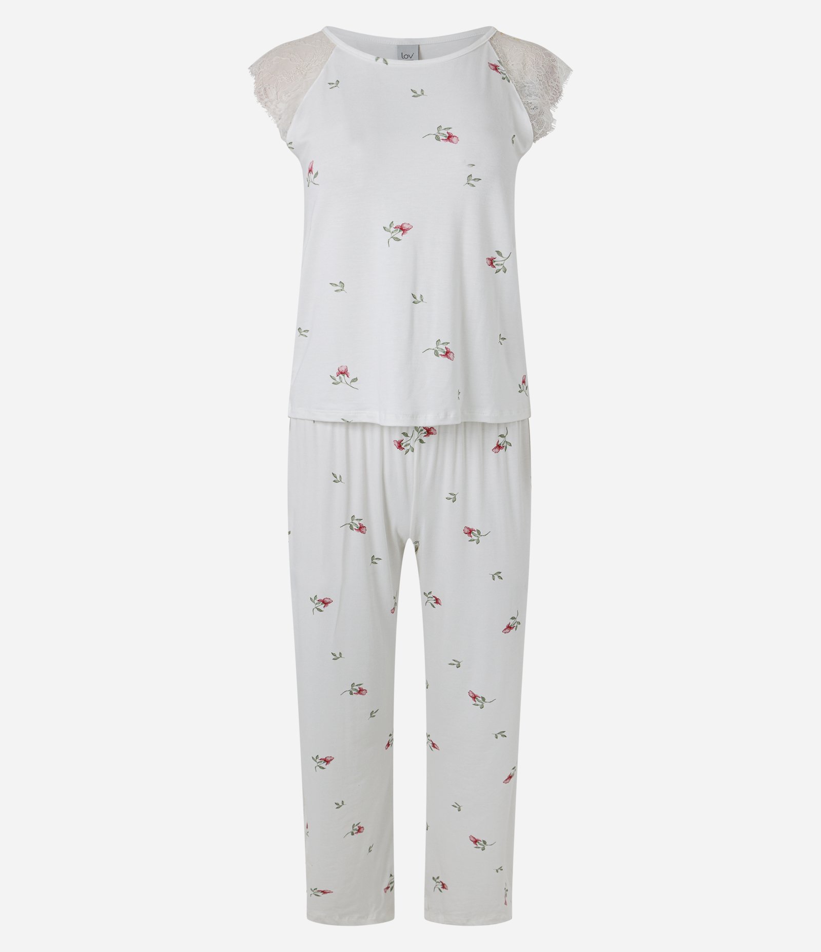 Pijama Regular em Viscolycra Floral com Renda Branco 5