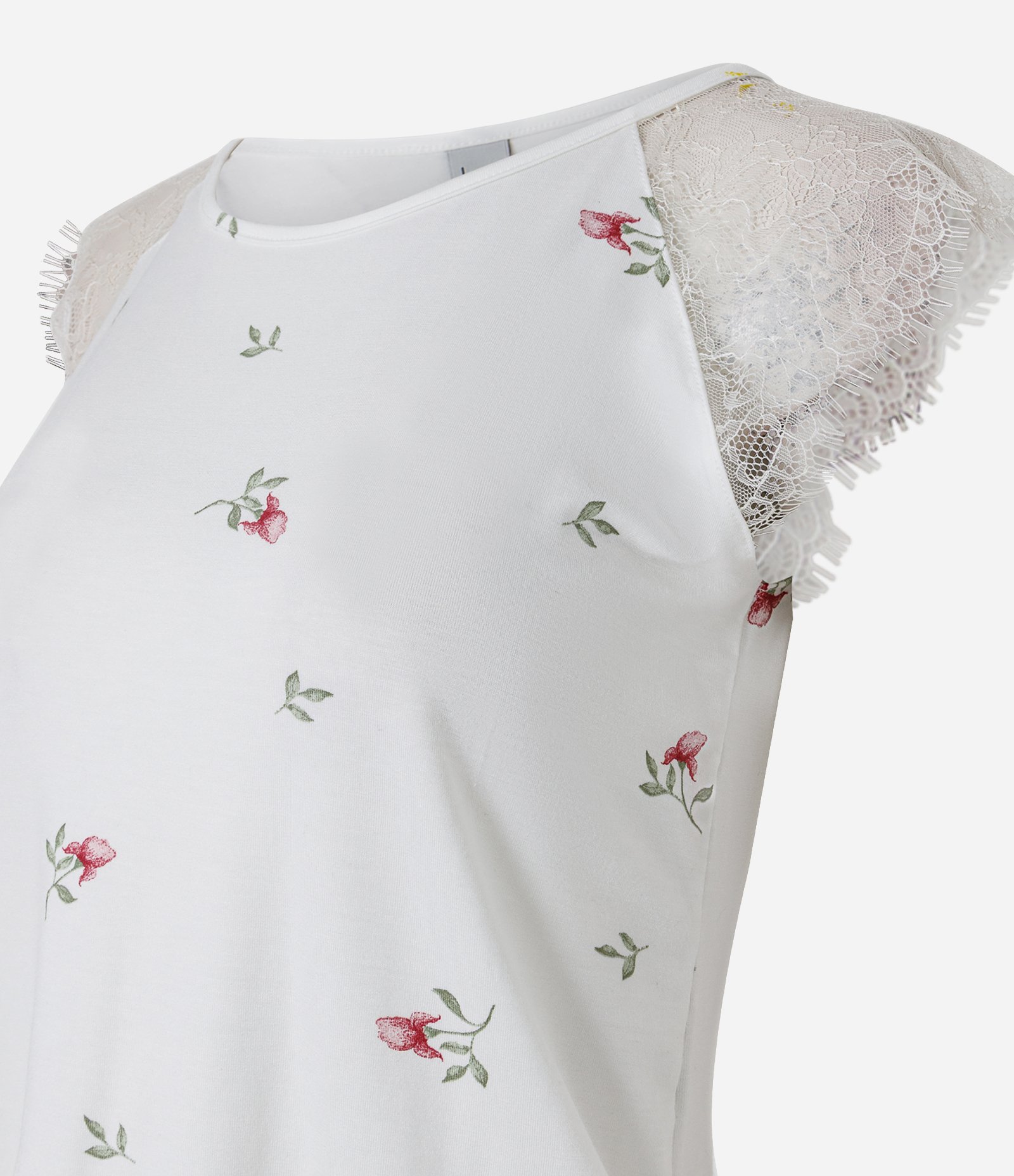 Pijama Regular em Viscolycra Floral com Renda Branco 6