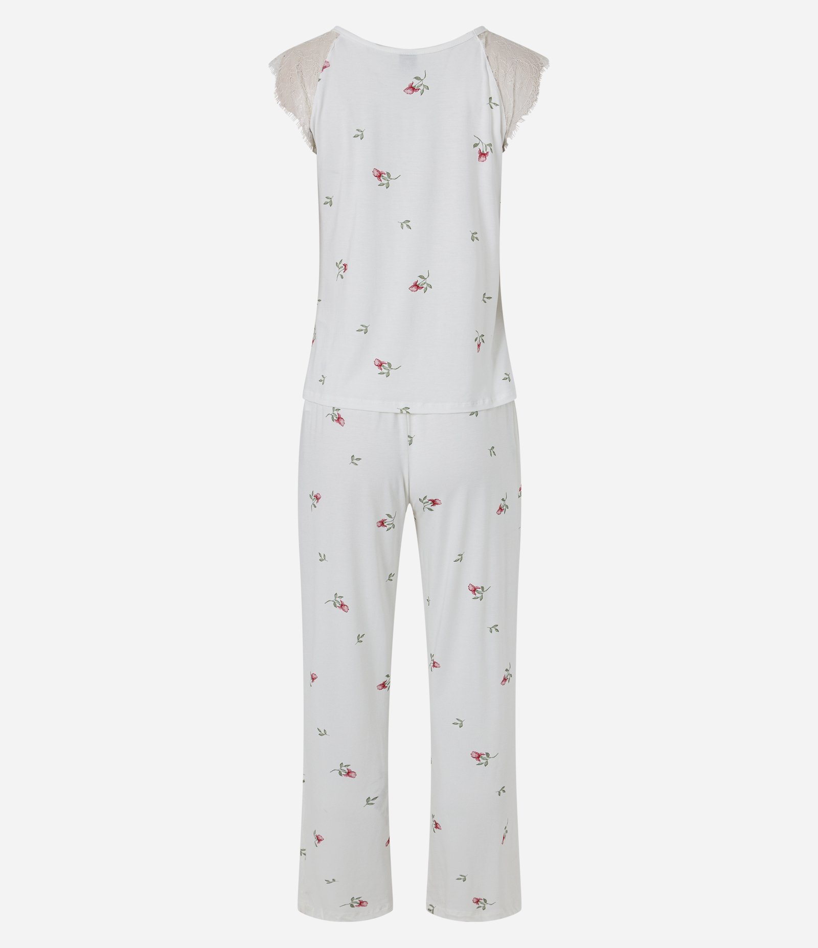 Pijama Regular em Viscolycra Floral com Renda Branco 7