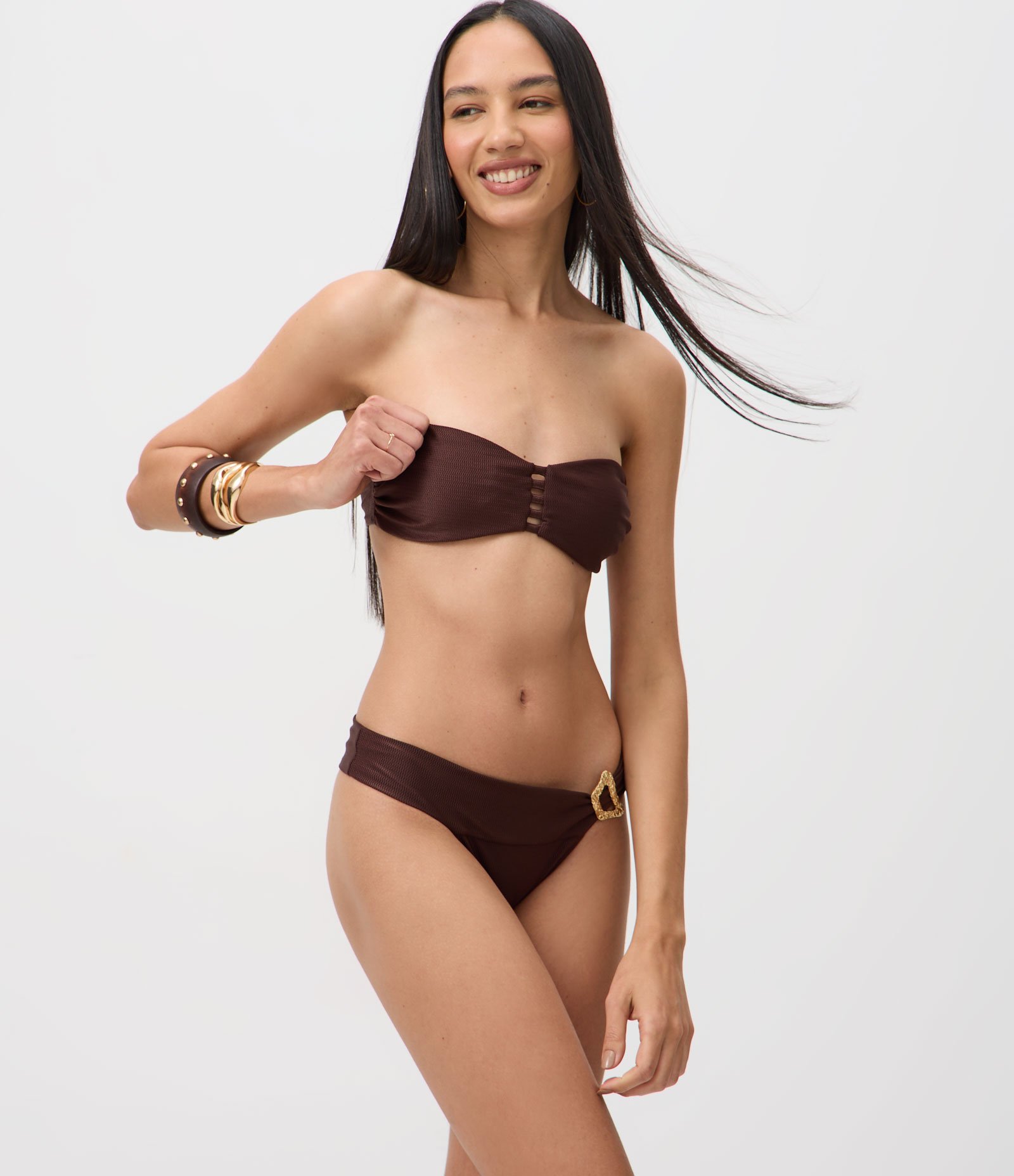 Biquíni Top Bandeau em Microfibra Texturizado Marrom 2