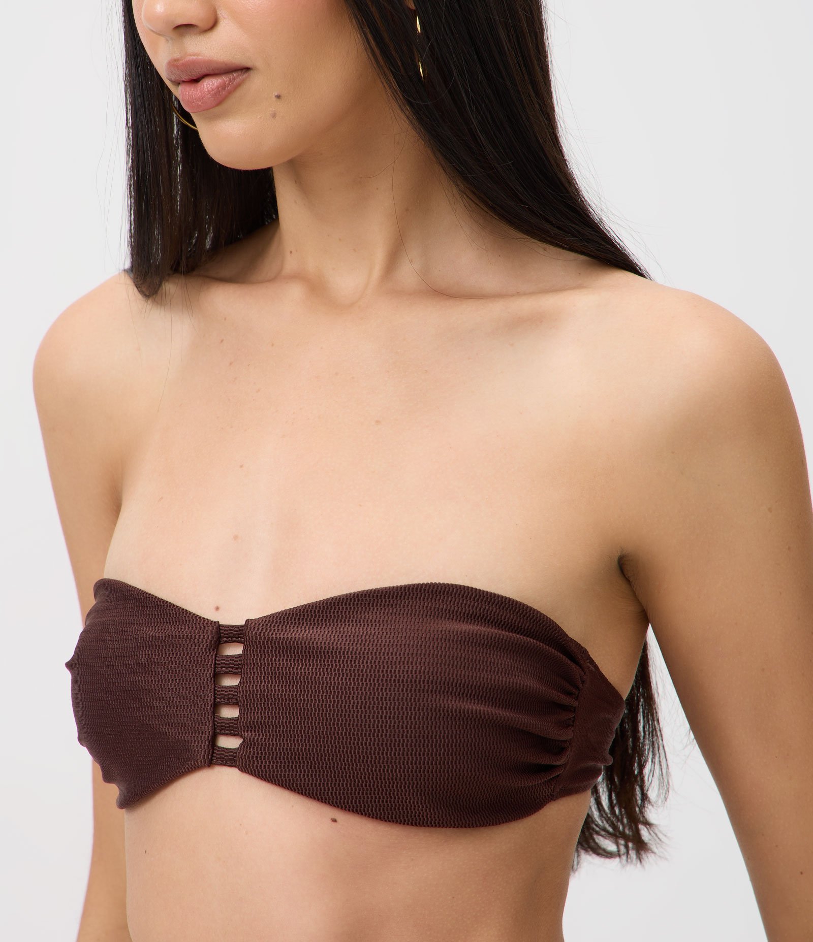 Biquíni Top Bandeau em Microfibra Texturizado Marrom 3