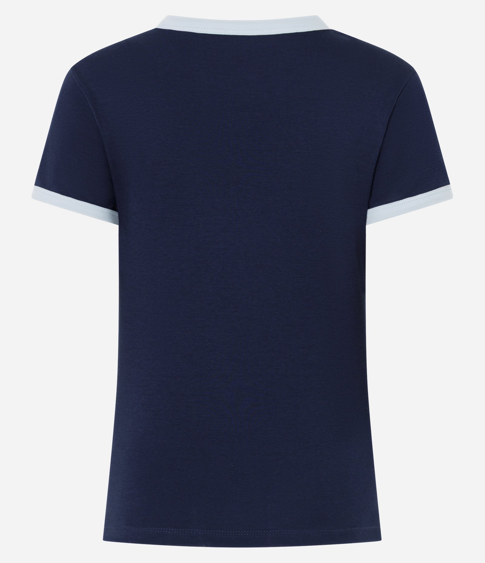 Blusa Baby Look em Algodão Peruano com Gola Contrastantes Azul Marinho 3