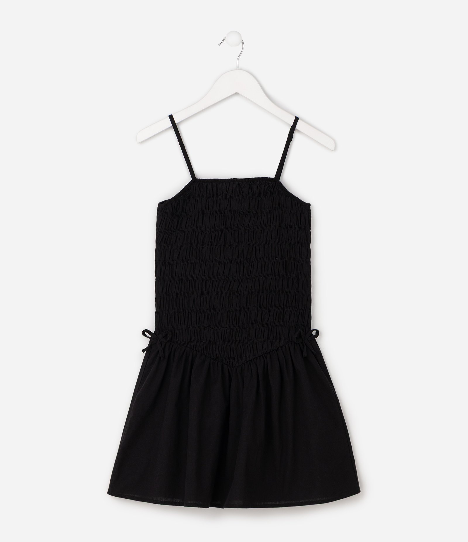 Vestido Infantil em Algodão com Recorte em V e Lastex - Tam 5 a 16 Anos Preto 2